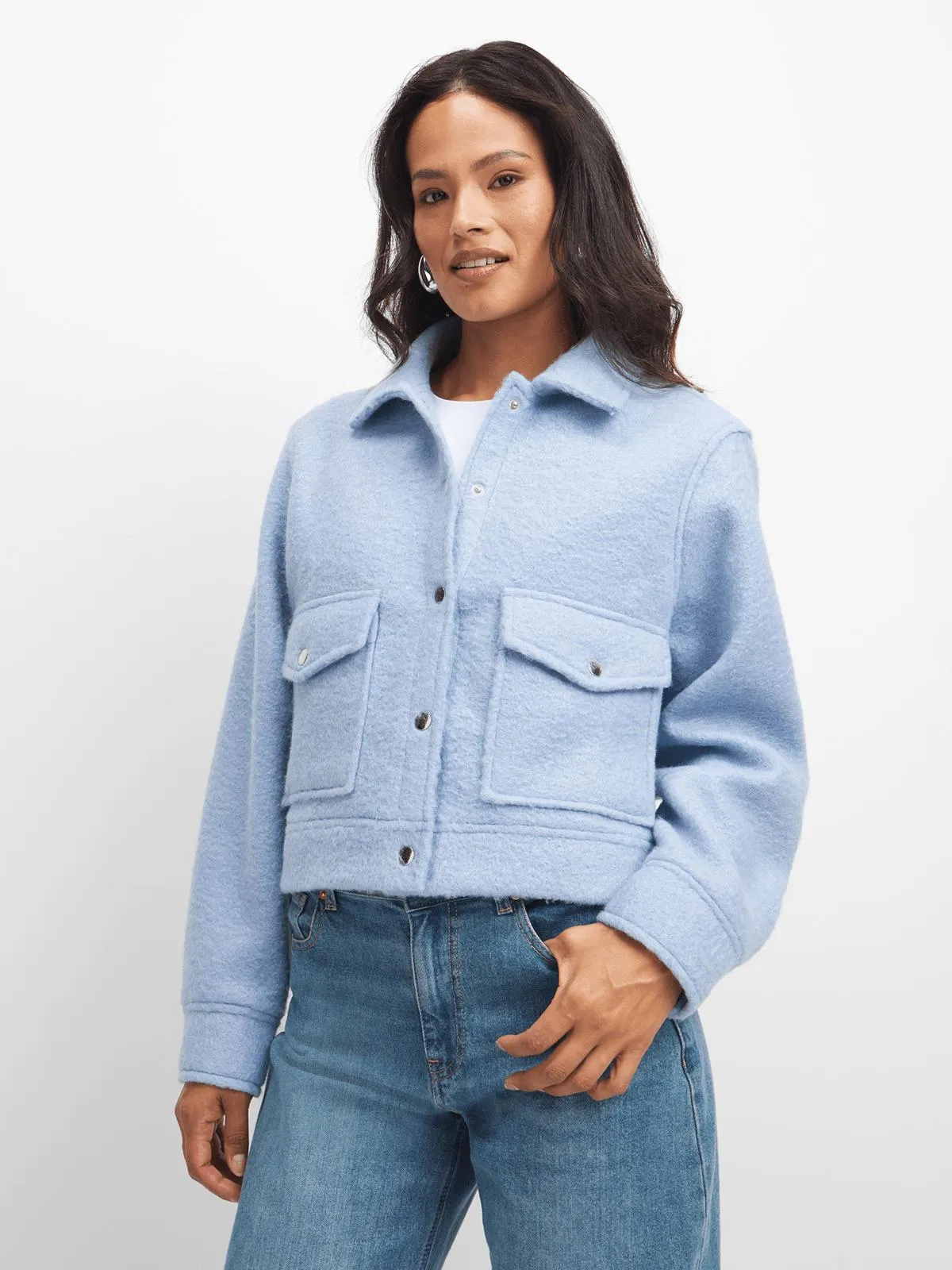 Exact Women's Blue Cropped Textured Utility Jacket