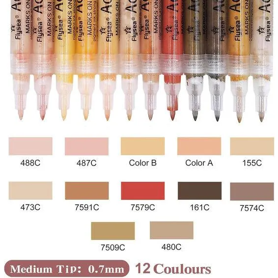 12 Skin Tone Acrylic Pen Markers Fine Tip Scrapbook Painting Artist Hobby