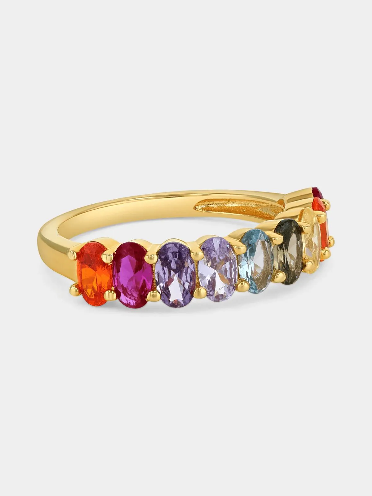 Gold Plated Sterling Silver Rainbow Cubic Zirconia Half Eternity Ring