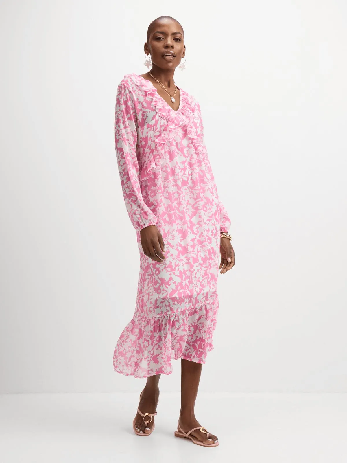 Jet Women's Pink & White Maxi Frill Dress