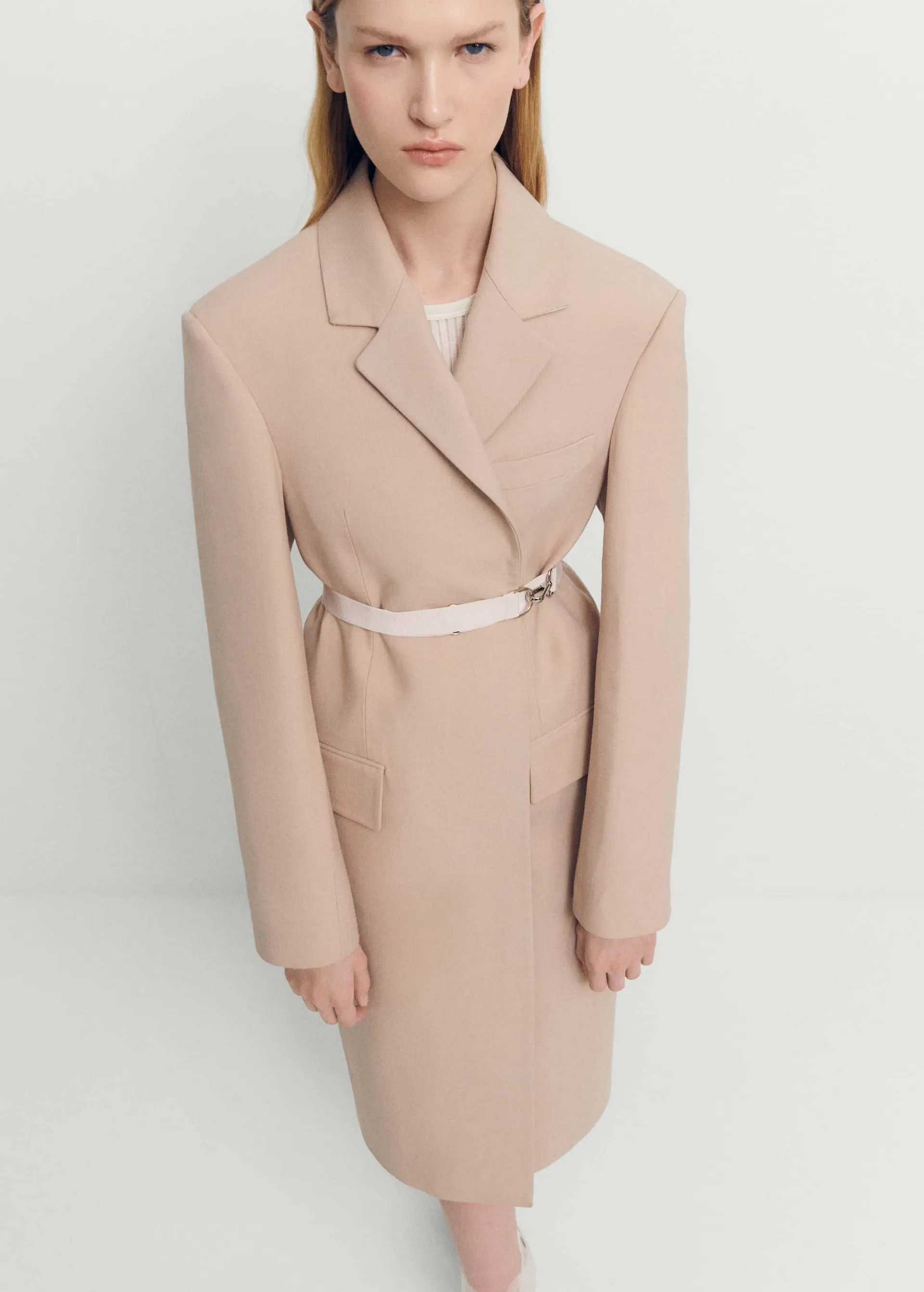 Structured double fabric coat with belt