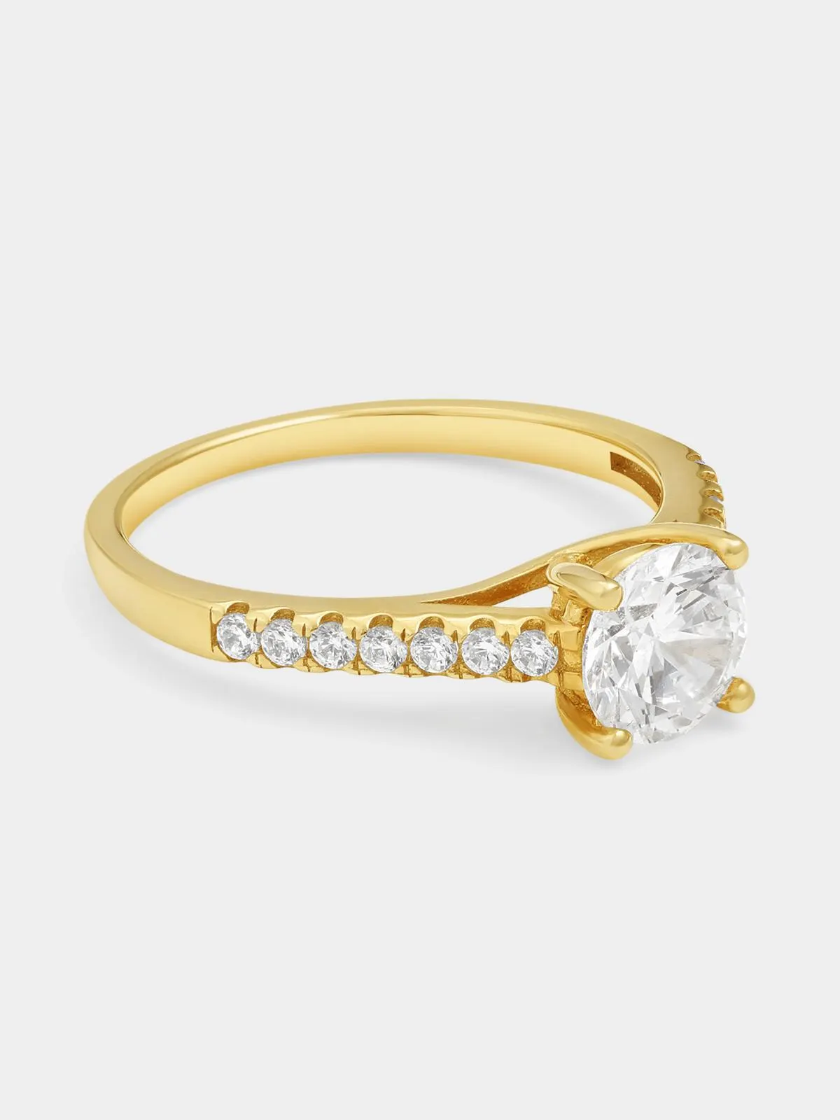 Yellow Gold Cubic Zirconia Round Solitaire Pavé Ring