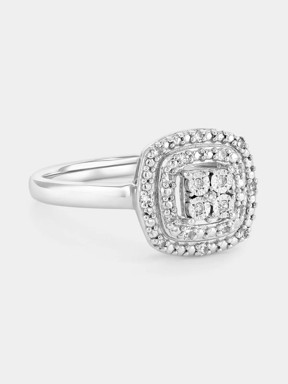 Sterling Silver Lab Grown Diamond Cushion Halo Multi-Stone Ring