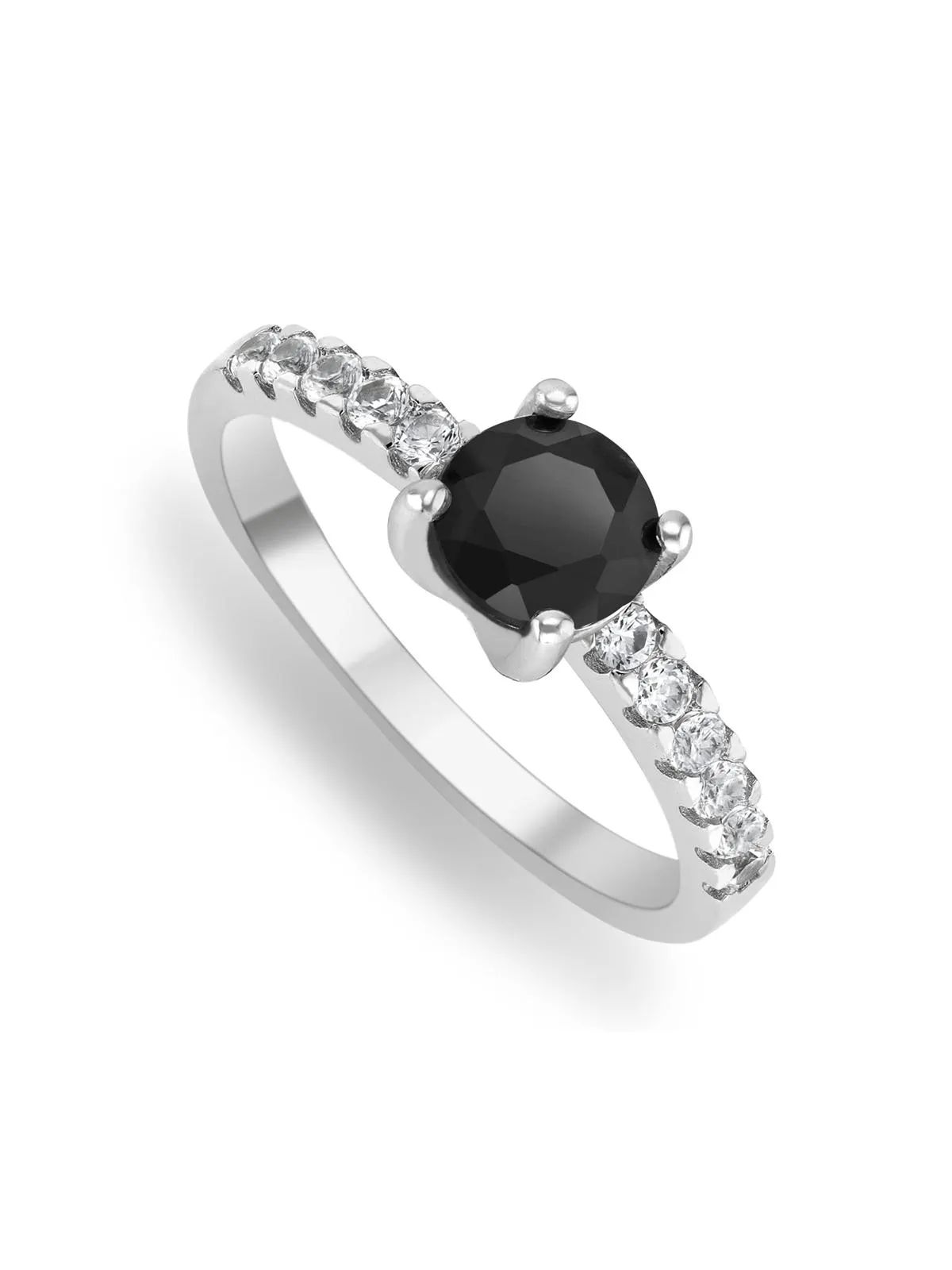 Sterling Silver Black Cubic Zirconia Solitaire Ring
