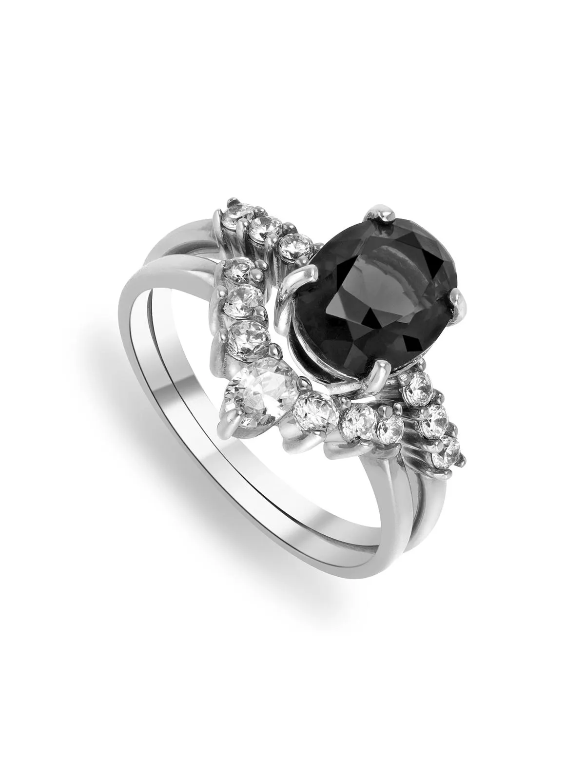 Sterling Silver Black Cubic Zirconia Twinset Ring