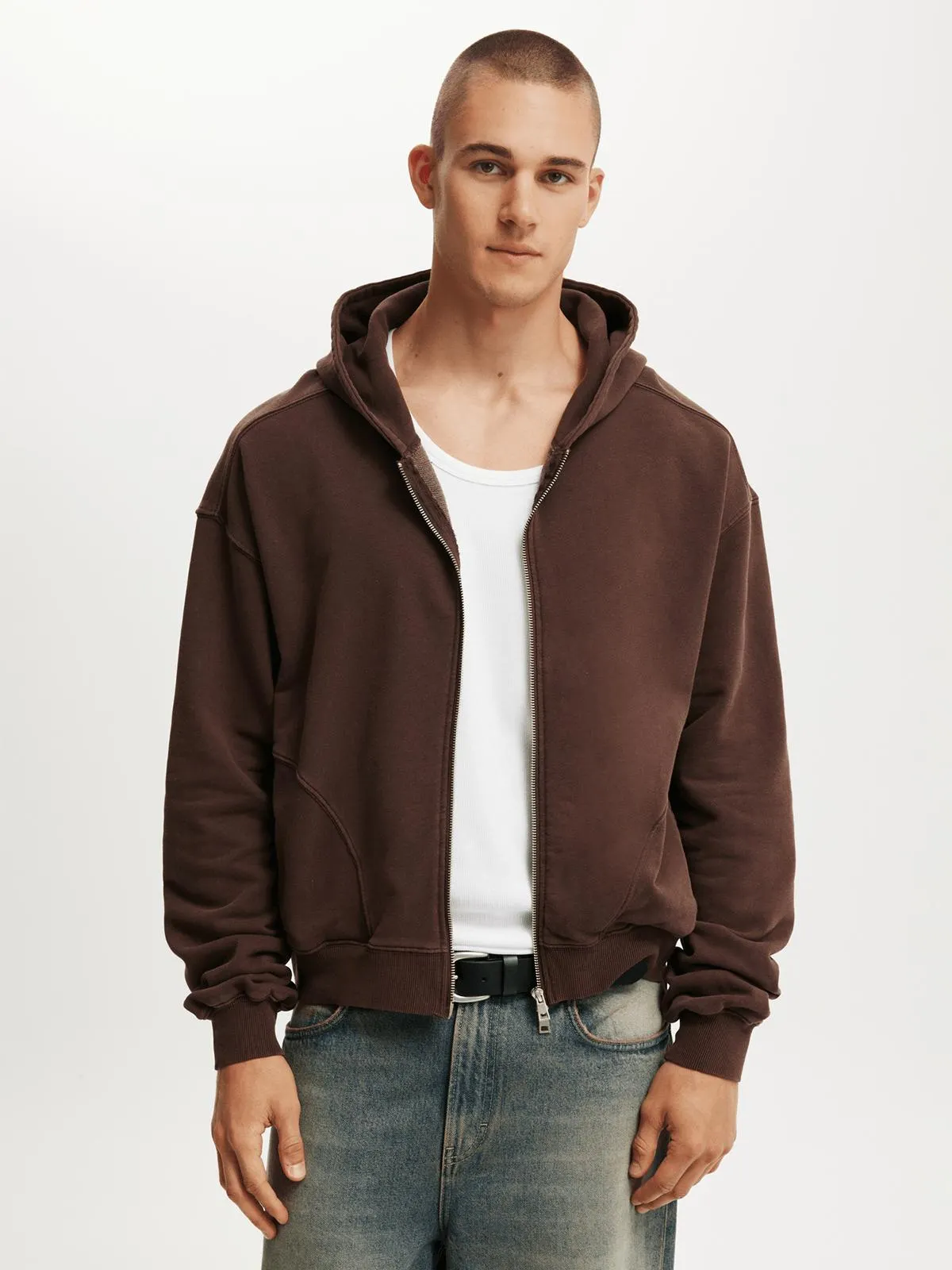 Men's Cotton On Brown Cropped Zip Up Hoodie