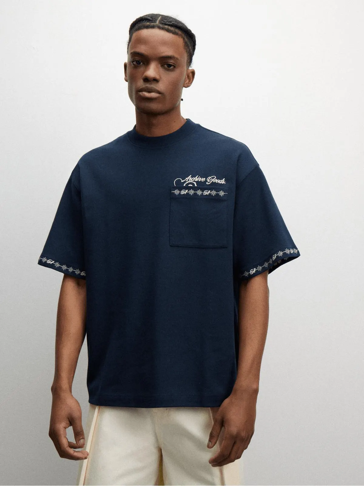 Archive Men's Pocket Waffle Embroidered Navy T-Shirt
