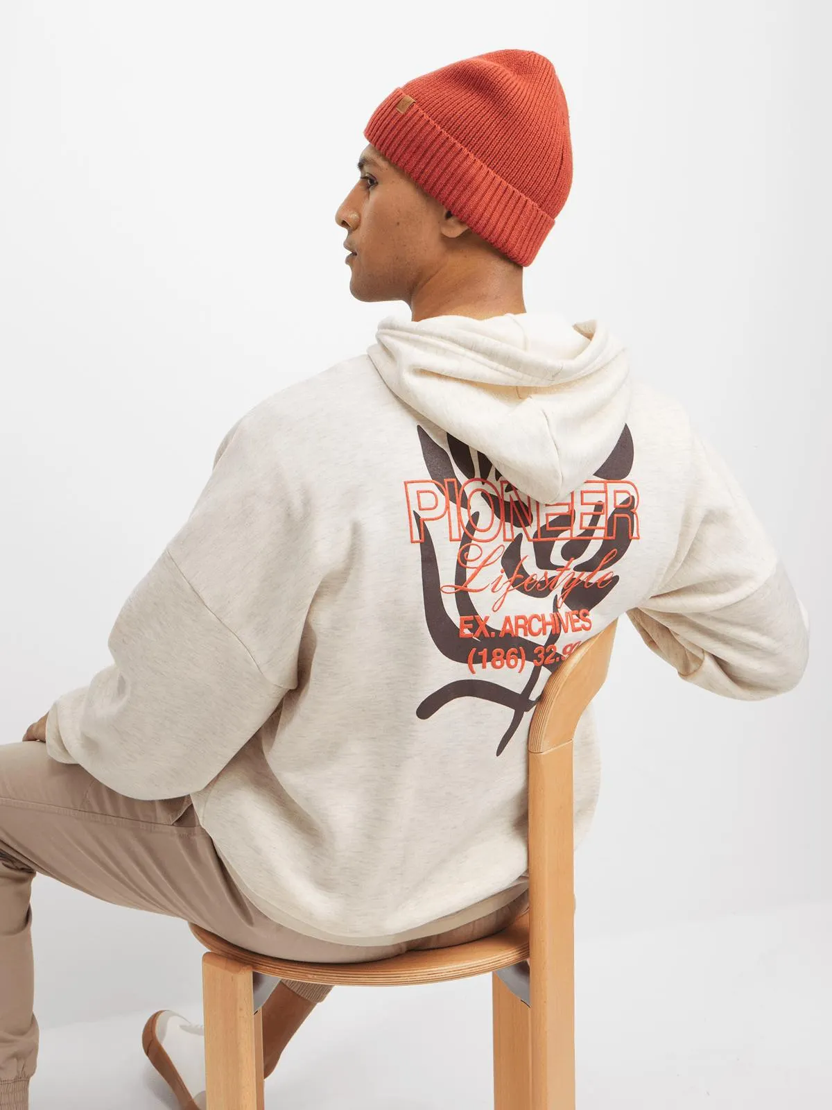 Exact Men's Natural Back Graphic Print Hoodie