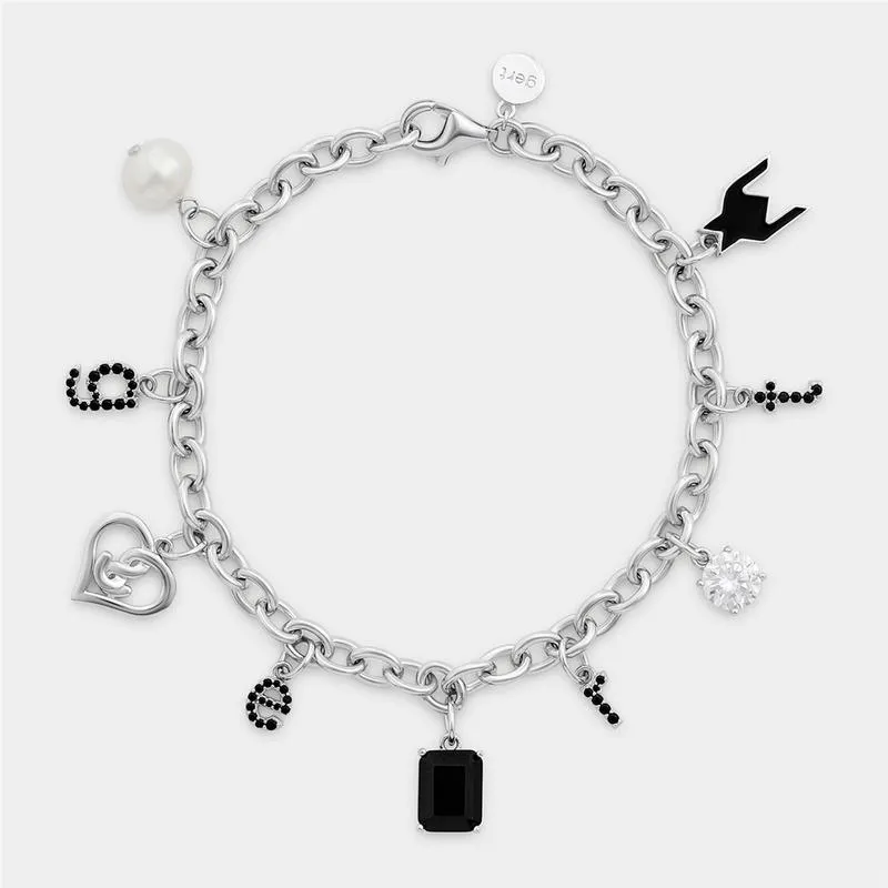 Gert Johan Coetzee Sterling Silver Black Spinel & Pearl Love Generation Initial Charm Bracelet