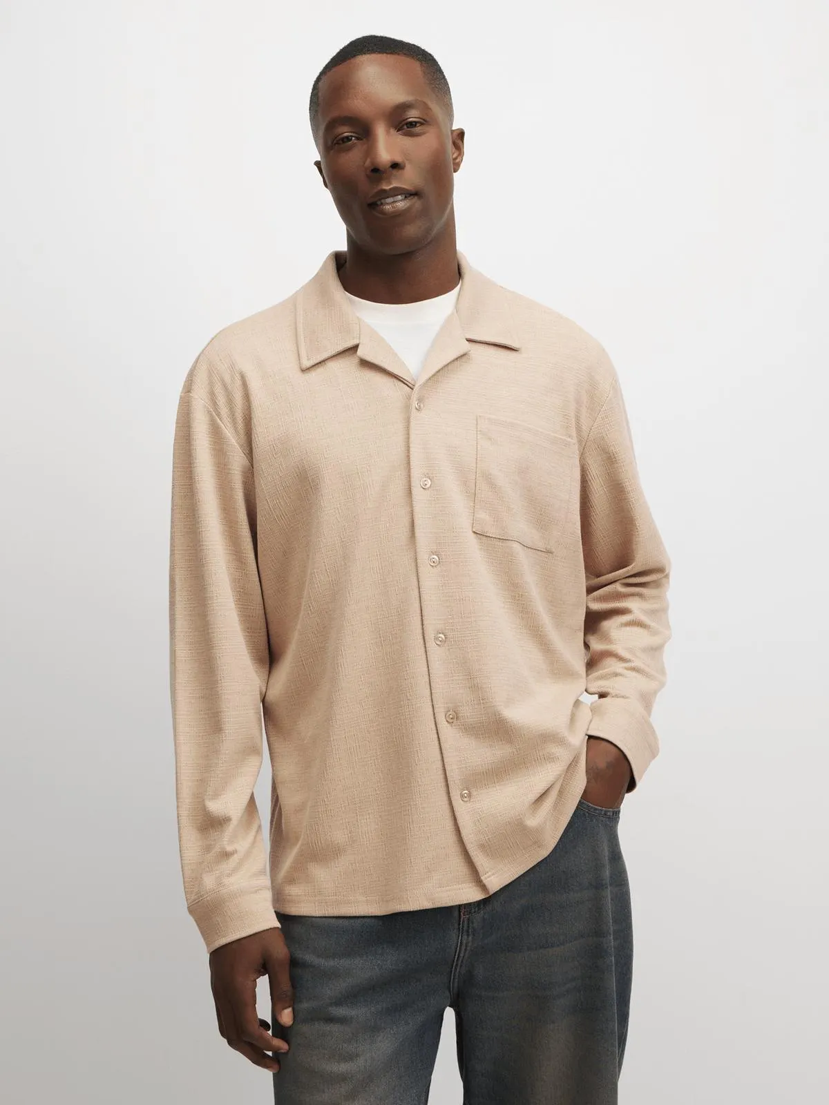 Jet Men's Stone Long Sleeve Textured Golf Shirt