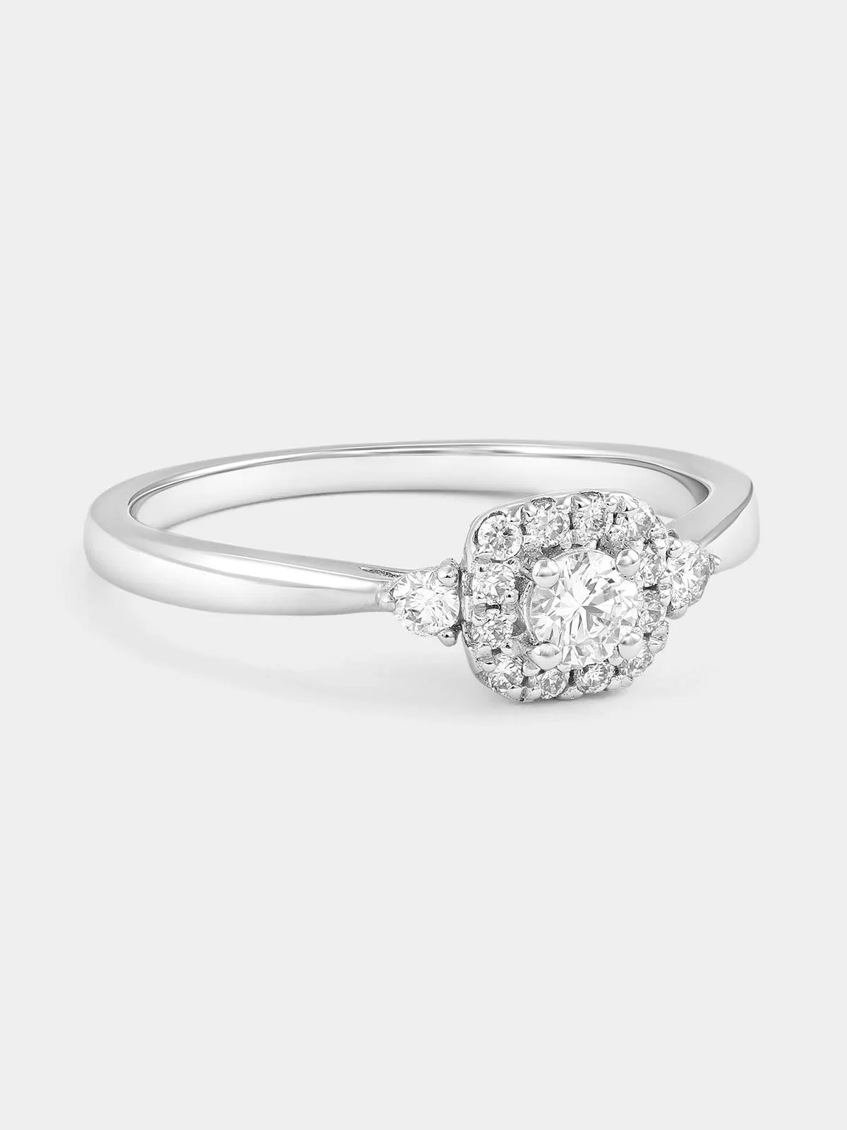 Sterling Silver 0.44ct Lab Grown Diamond Round Cushion Halo Embrace Ring