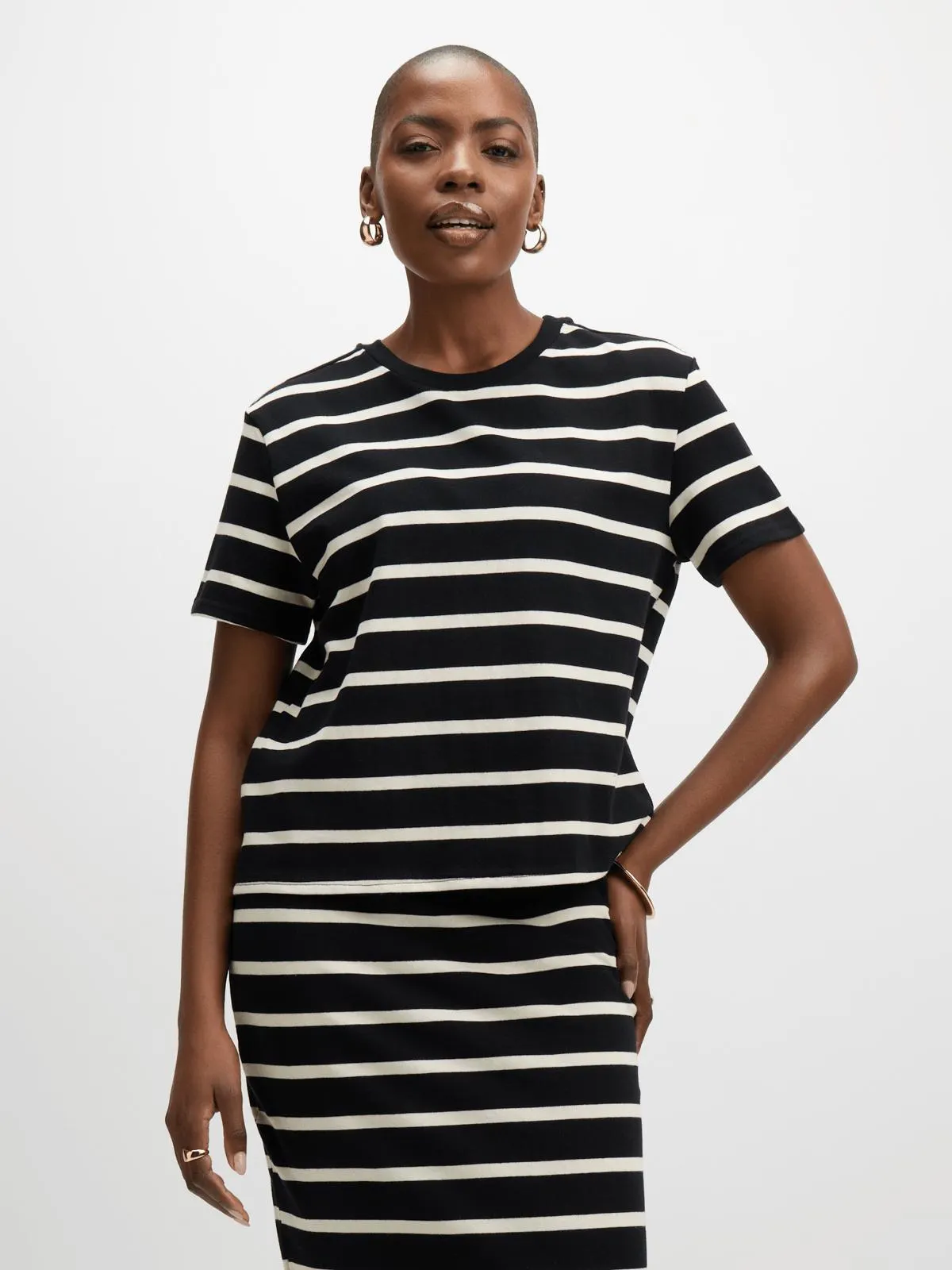 Jet Women's Set Black & White Knit Stripe Tee