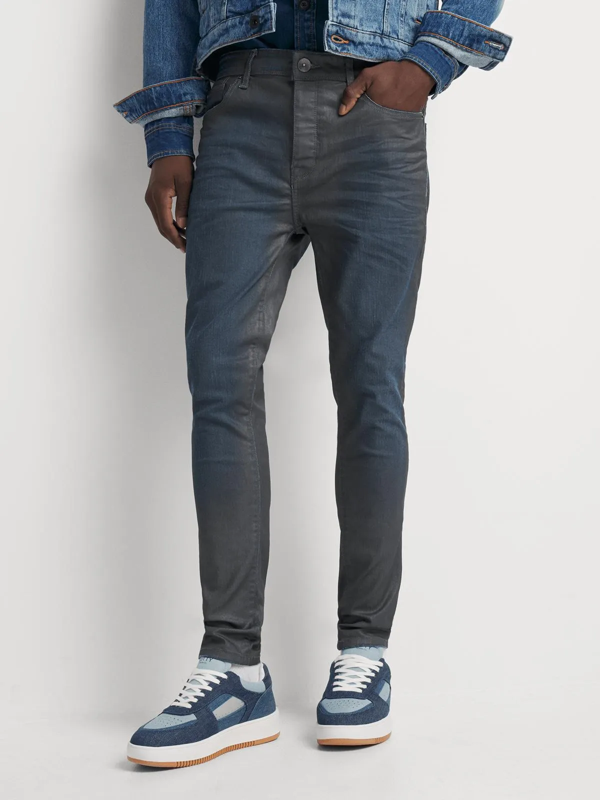 Relay Jeans Men's Super Skinny Washed Coated Blue/Grey Denim