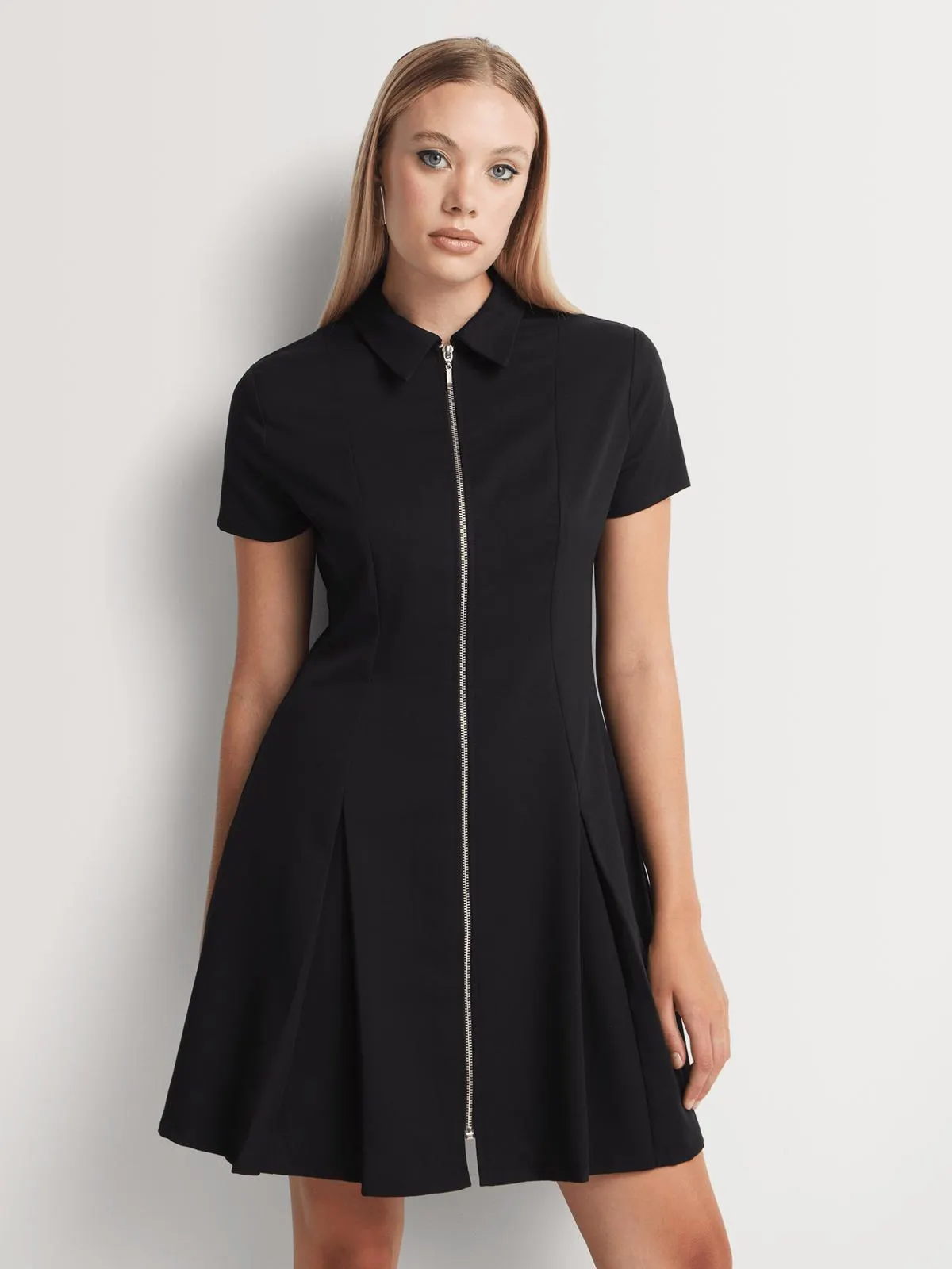 Y&G Pleated Zip Through Mini Dress