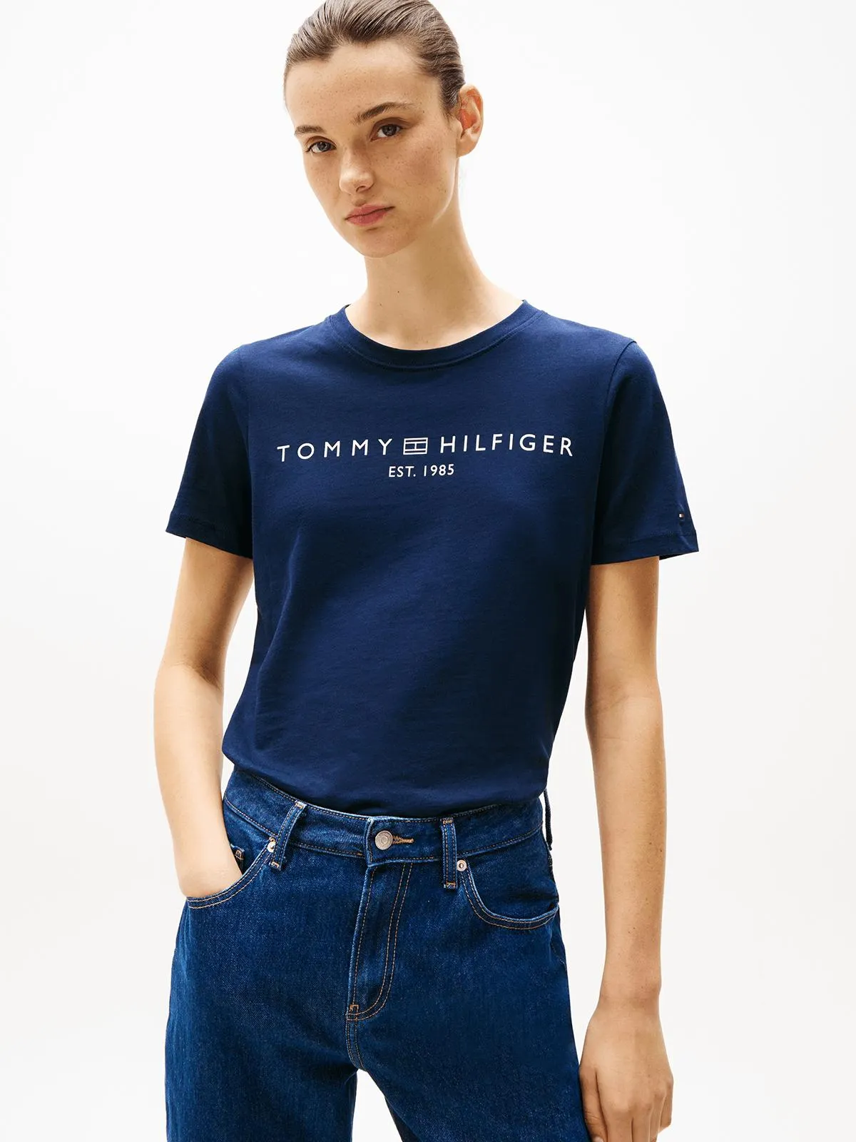 Women's Tommy Hilfiger Navy Reg Logo Crew Neck T-Shirt