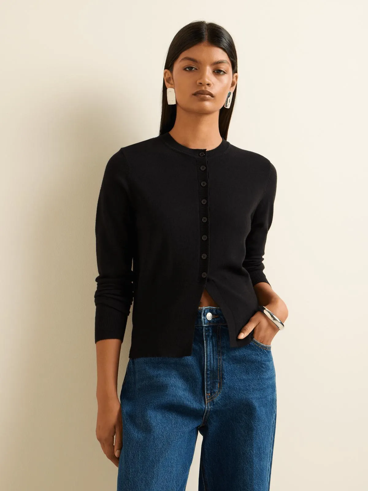 Women's Iconography Split Front Cardigan Black