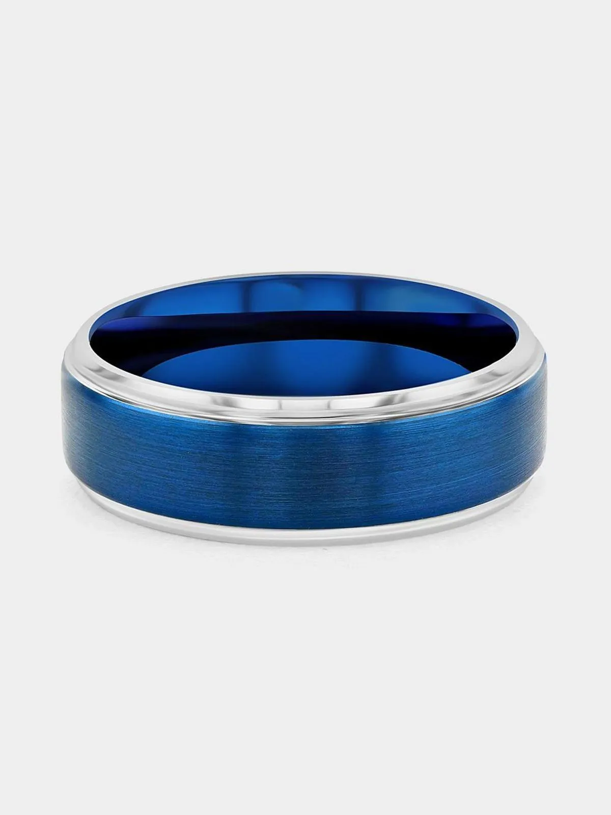 Stainless Steel Blue Plated Brushed Centre Ring