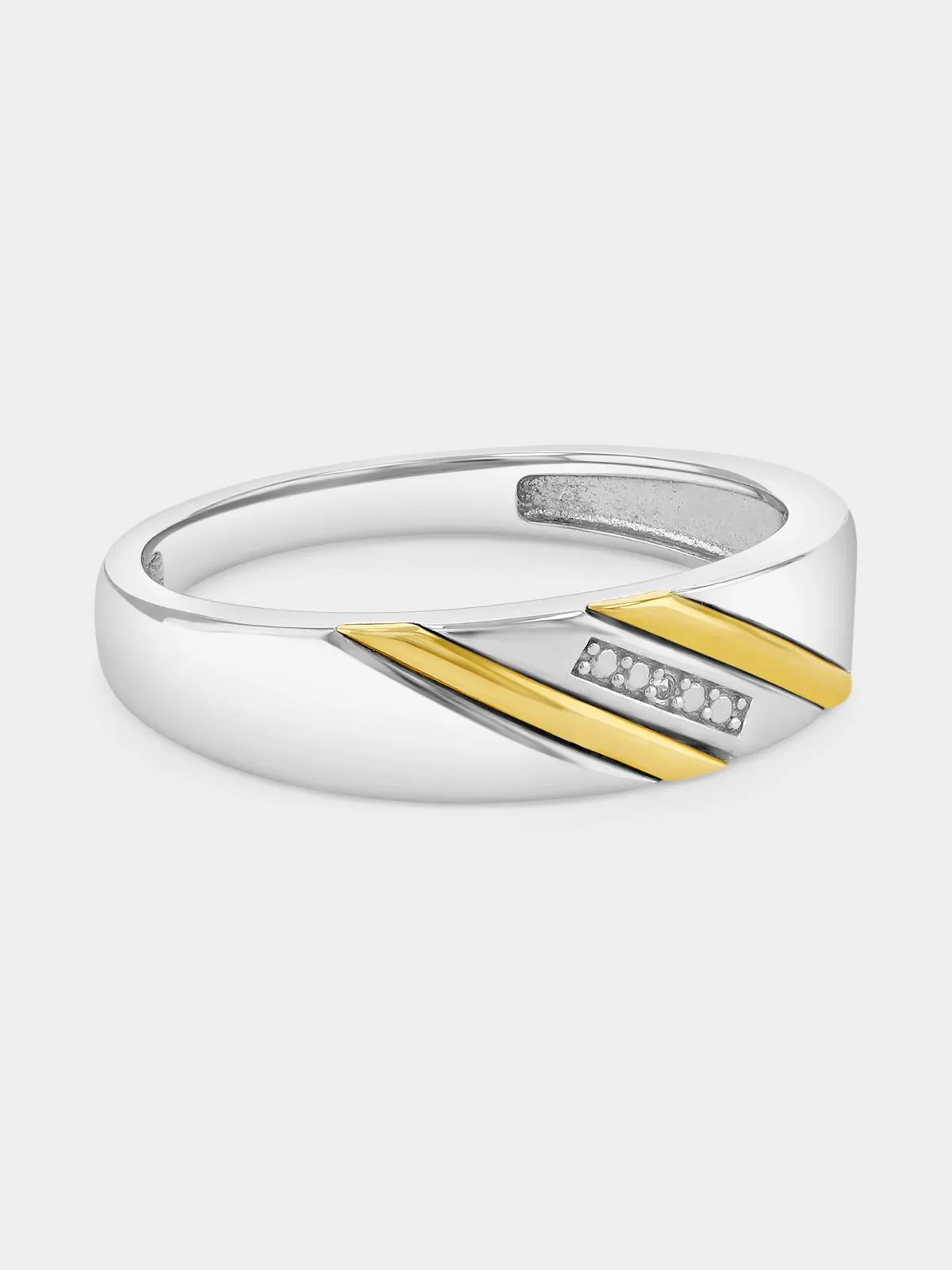 Yellow Gold & Sterling Silver Diamond Horizontal Channel Ring