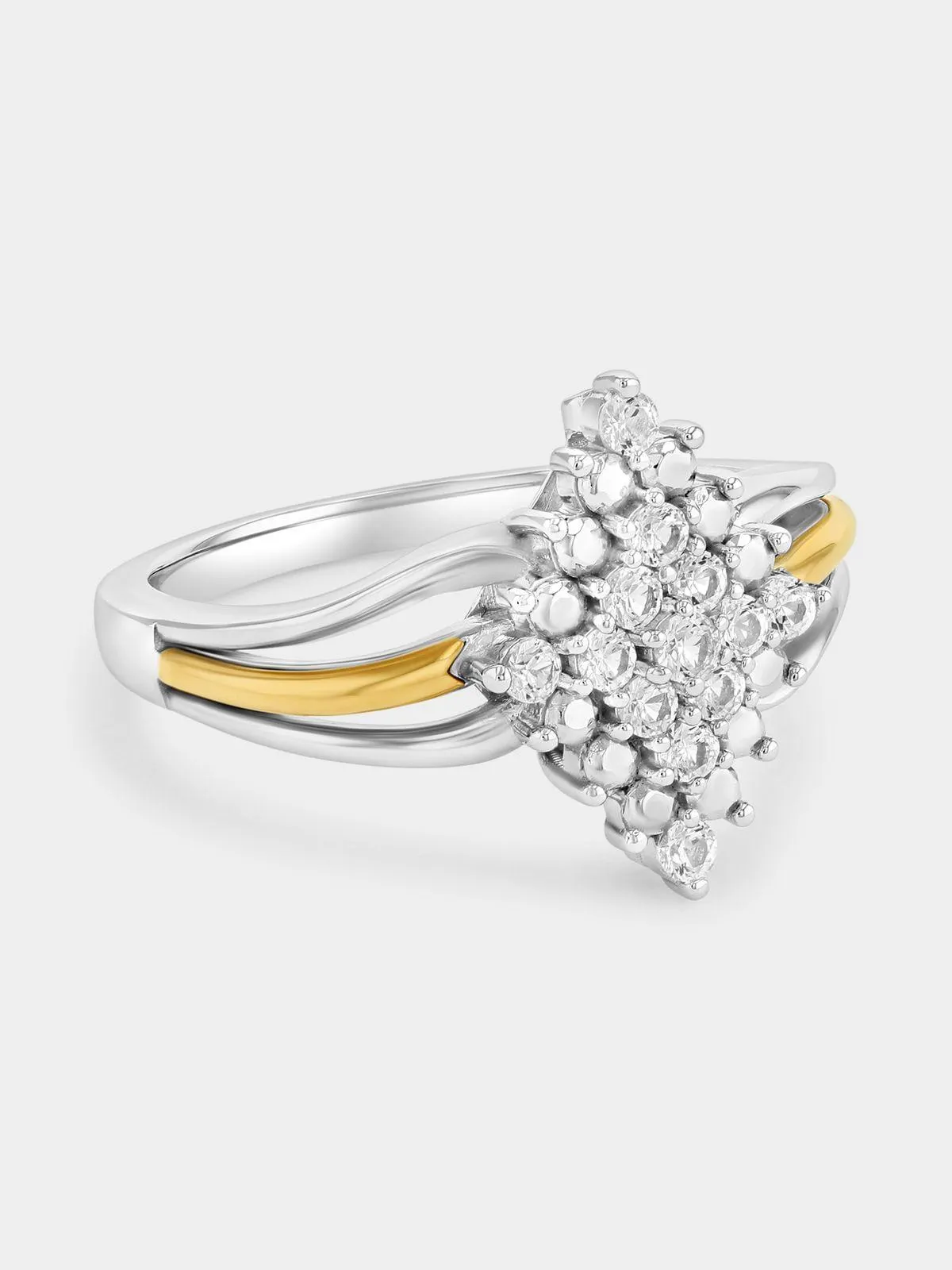 Yellow Gold & Sterling Silver White Sapphire Marquise Cluster Ring