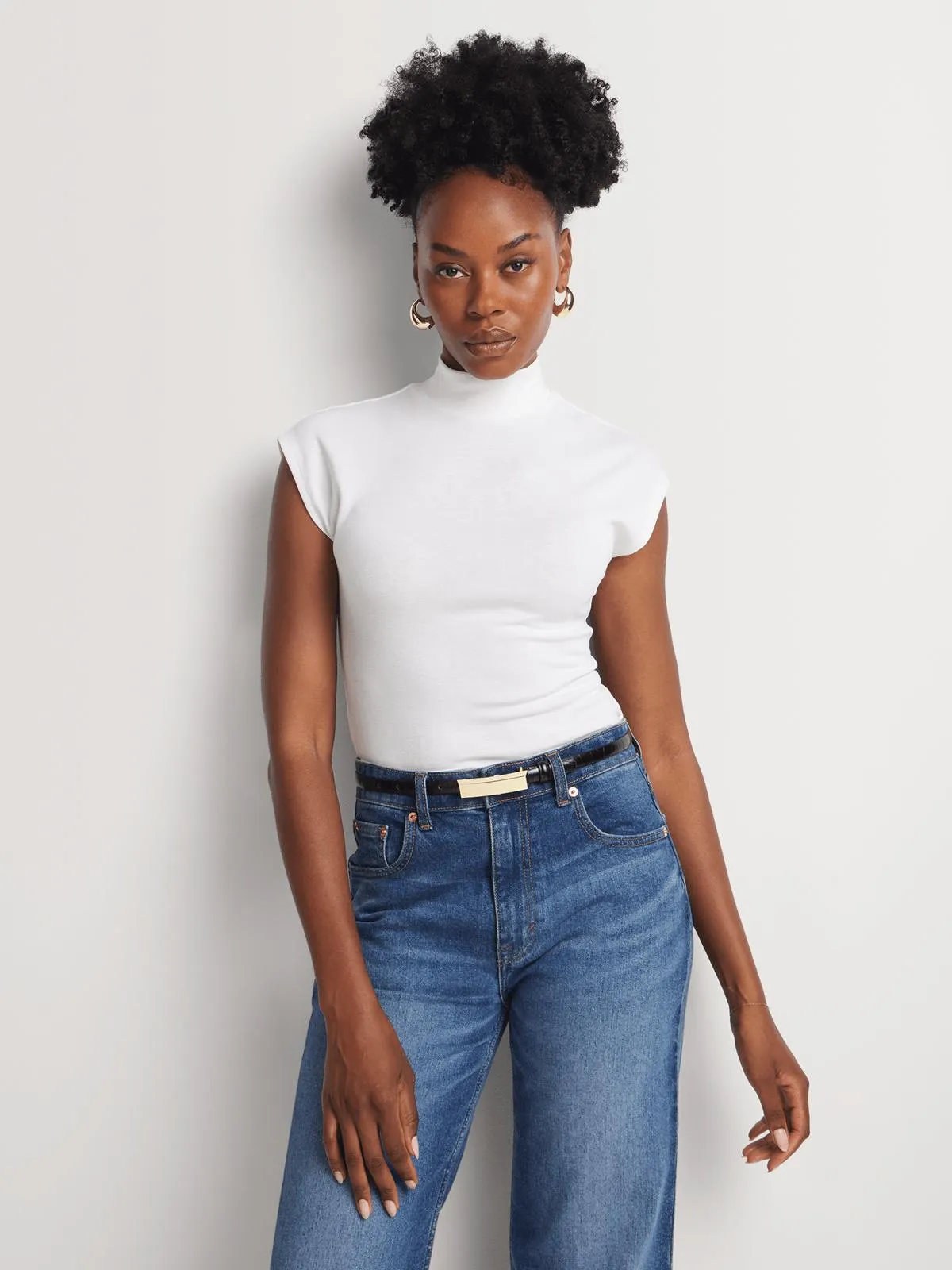 High Neck Extended Shoulder Top