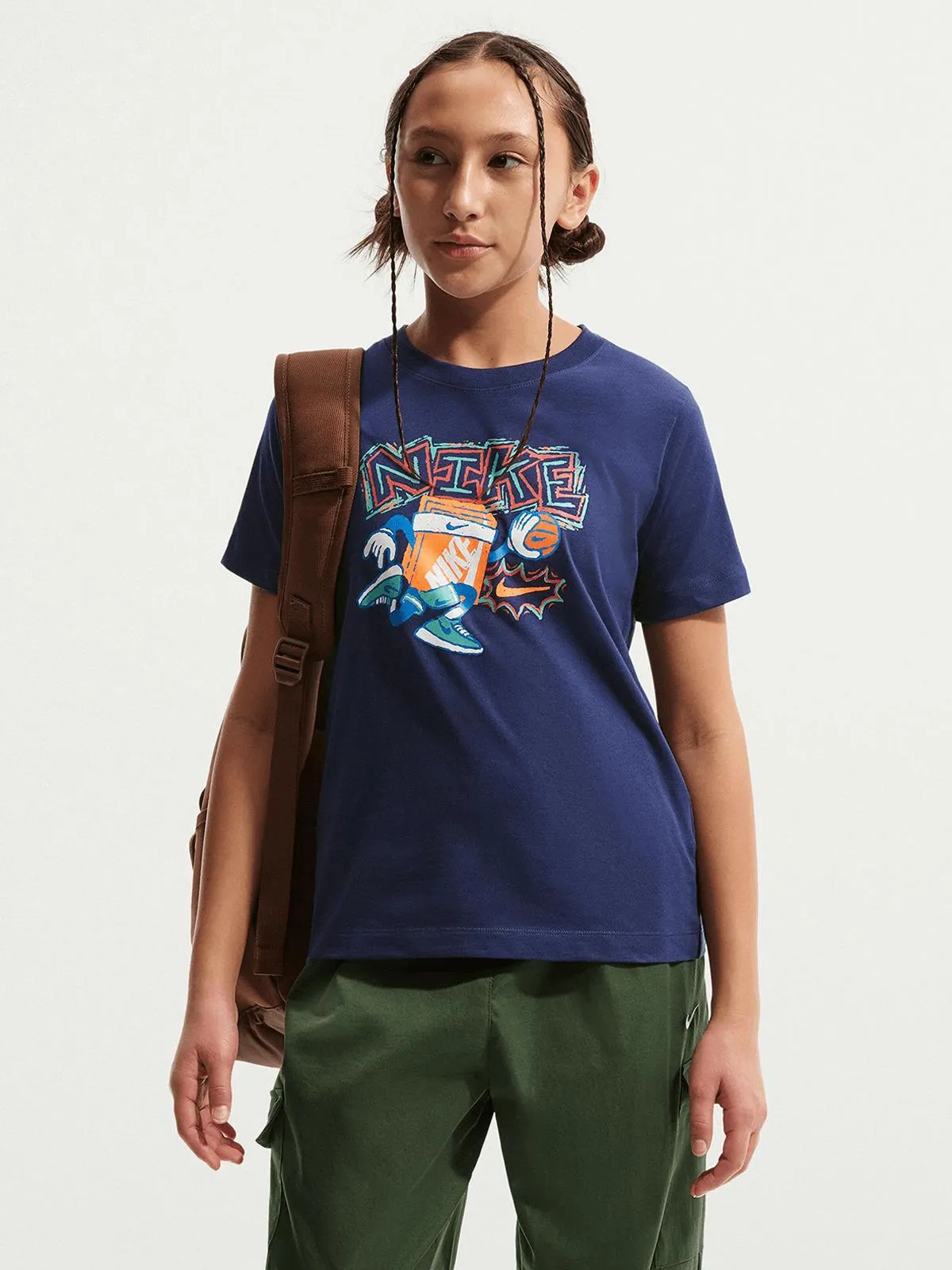 Nike Kids Girls Navy Boxy T-Shirt