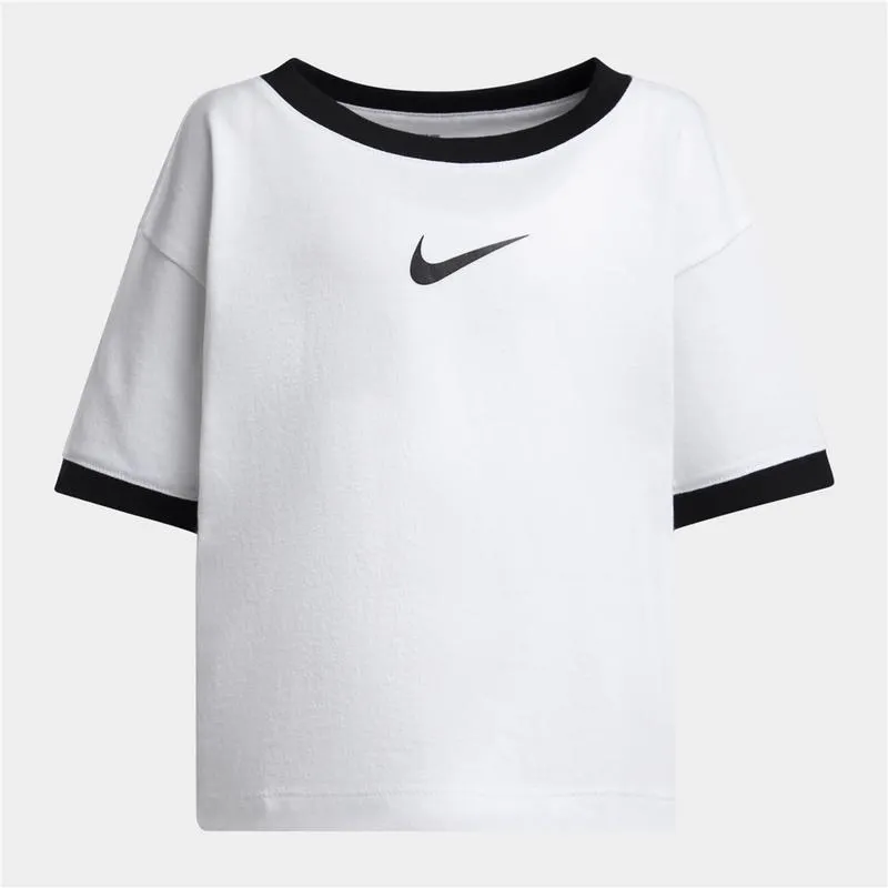 Nike Girls Kids Swoosh Ringer White T-shirt
