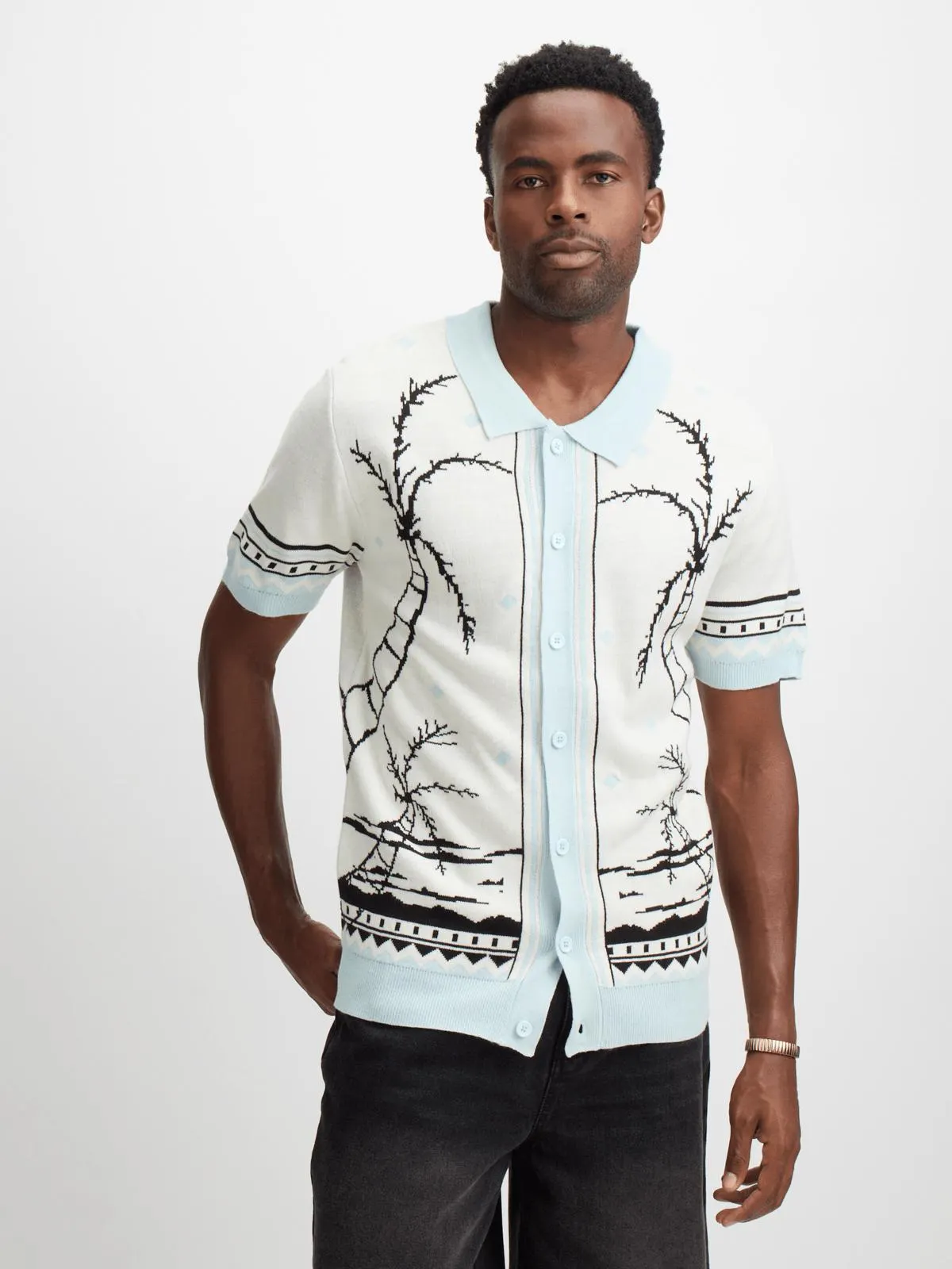 Jet Men's Blue Knitted Palm Shirt