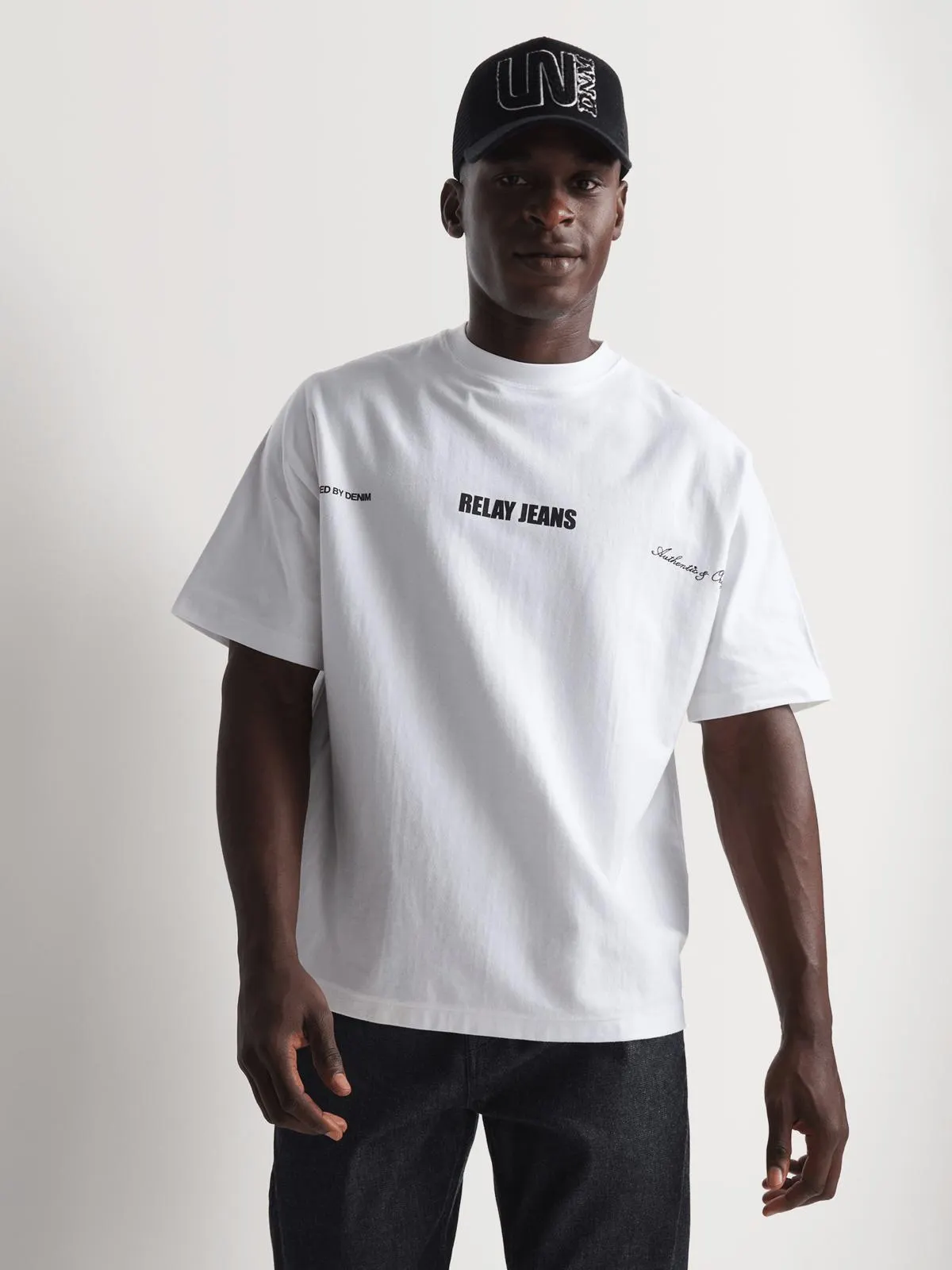 Relay Jeans Men's Regular Fit Batwing Bold White Graphic T-Shirt