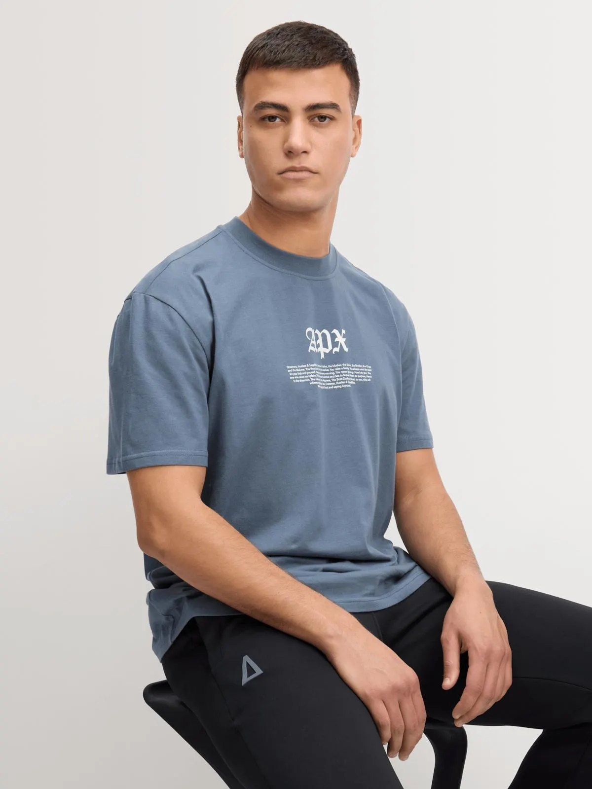 Mens APX Gothic Font Steel Tee