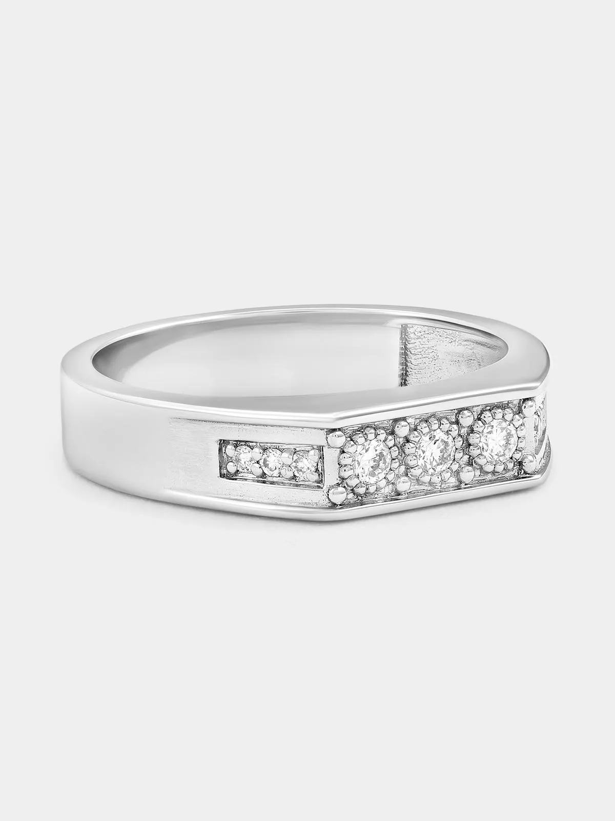 Sterling Silver Lab Grown Diamond Trilogy Pavé Ring