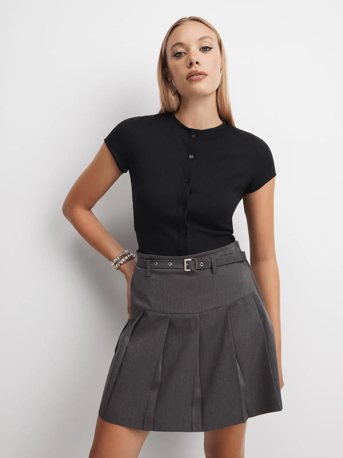 Women's Balck Rib Cardigan Top