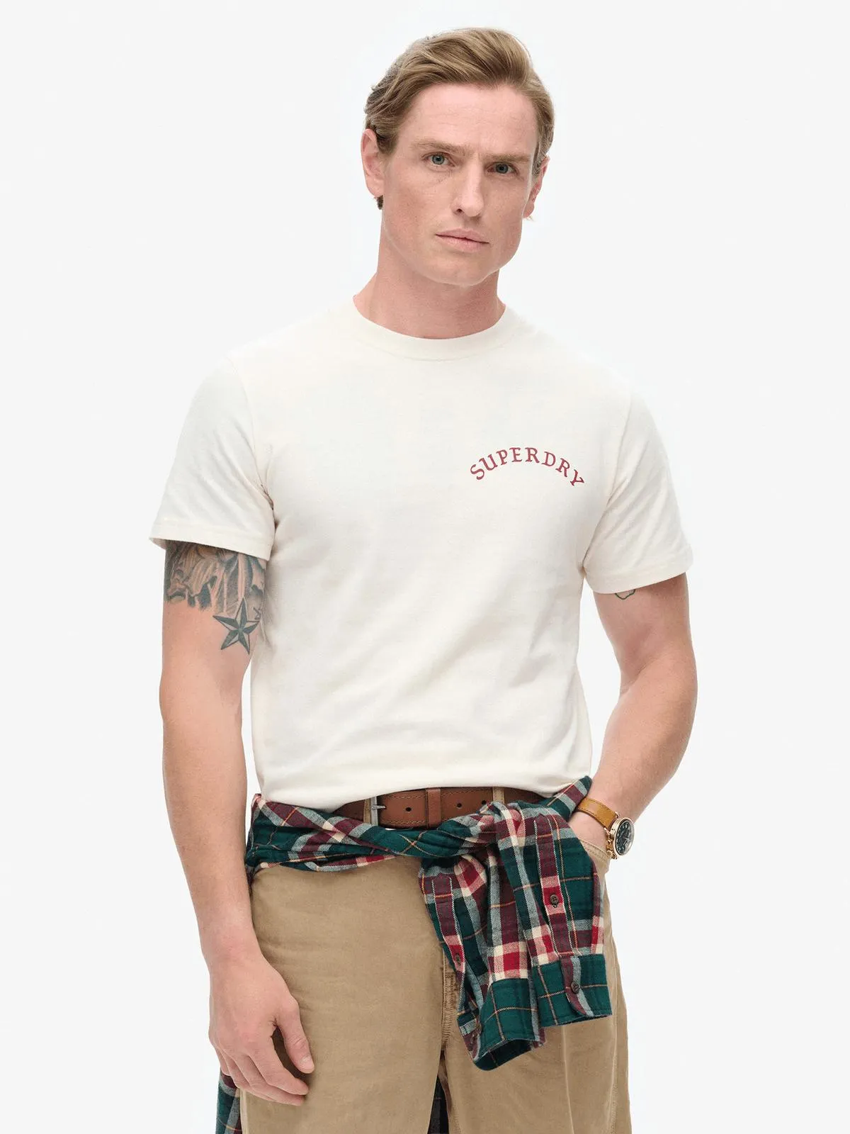 Men's Superdry Cream Tattoo Graphic T Shirt