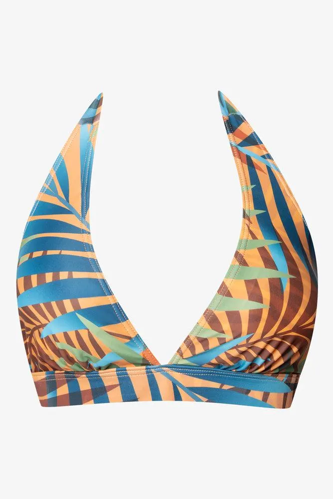 Fern Print Halter Neck Bikini Top Blue Multi
