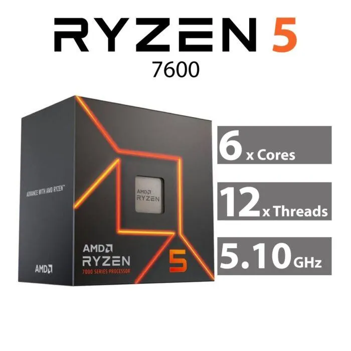 AMD Ryzen 5 7600 Raphael 6-Core 3.80GHz AM5 65W 100-100001015BOX Desktop Processor