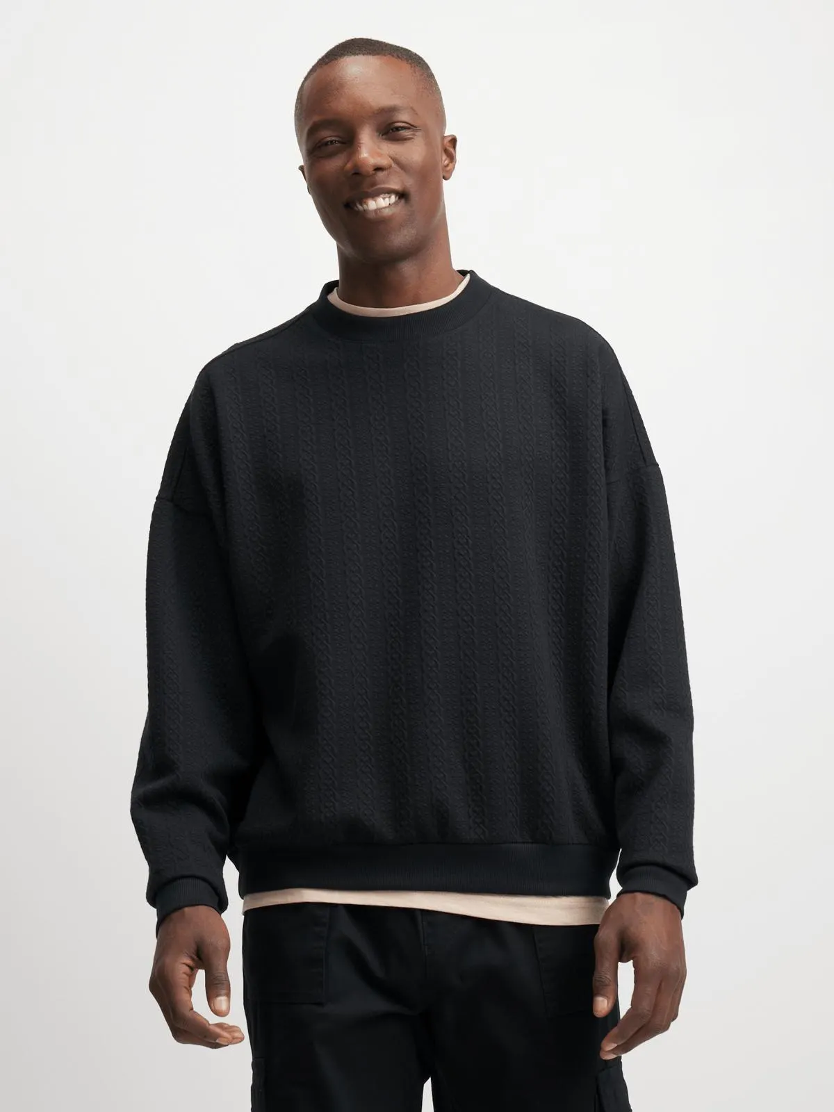 Exact Men's Black Textured Sweat Top