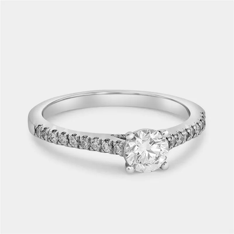 White Gold 0.7ct Lab Grown Diamond Solitaire Round Pavé Ring