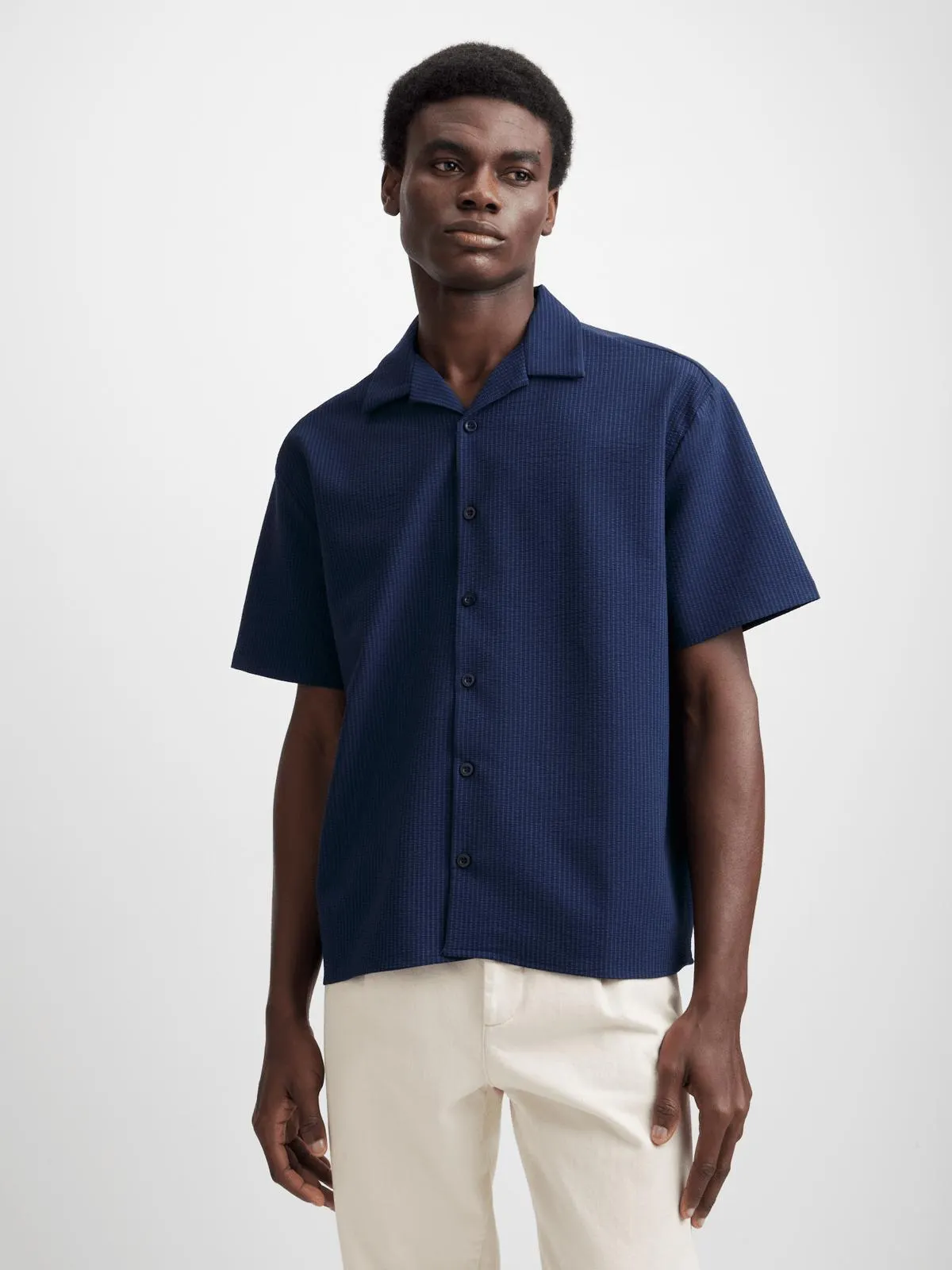 Jet Men's Navy Seersucker Shirt