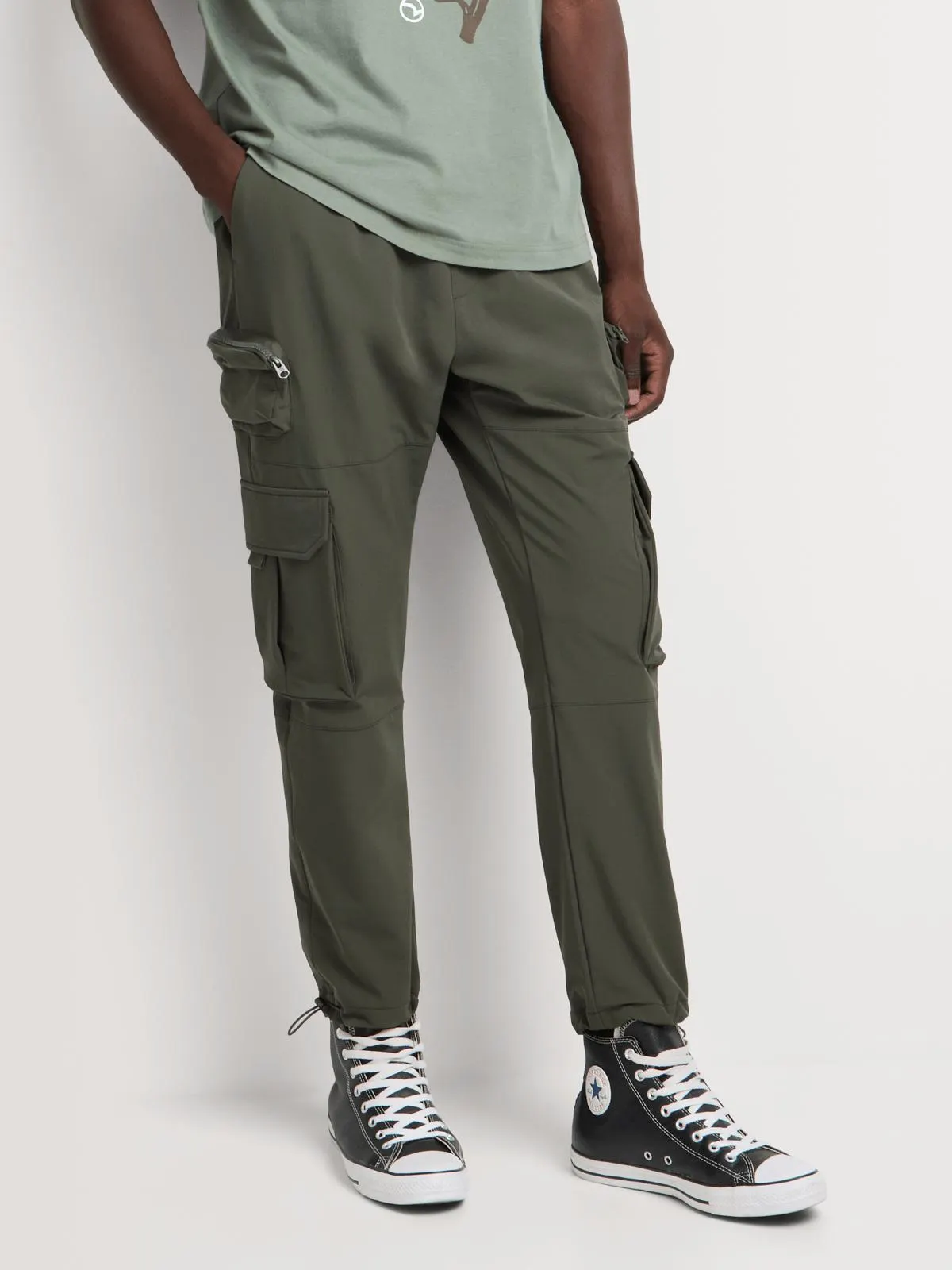Relay Jeans Men's Nylon Green Utility Cargo Pants