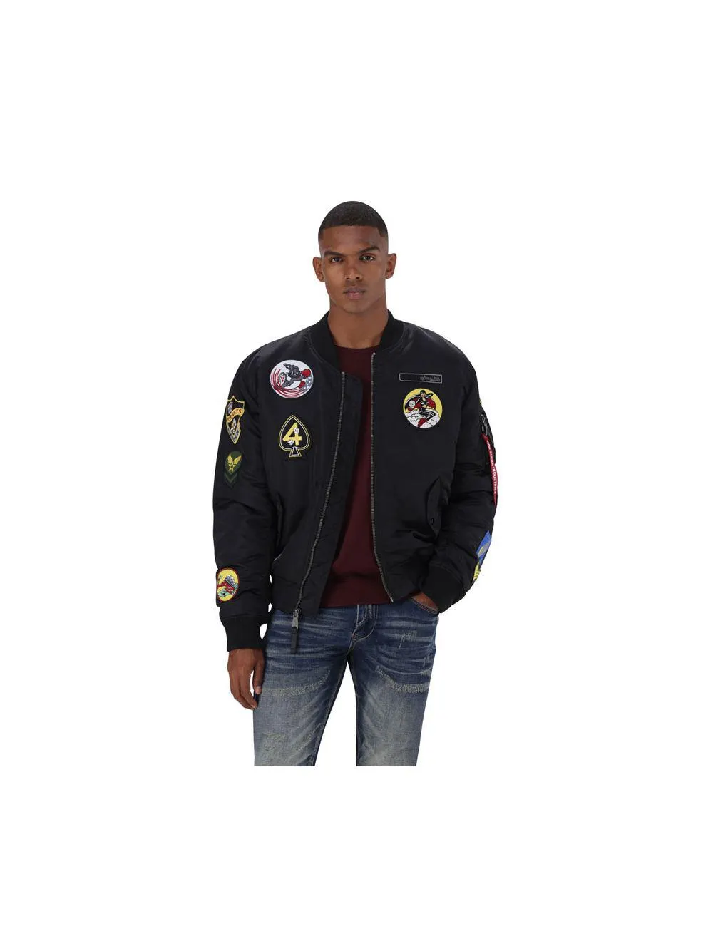 Alpha Industries Multi-Patch Detail Front & Back Mens Jacket Black