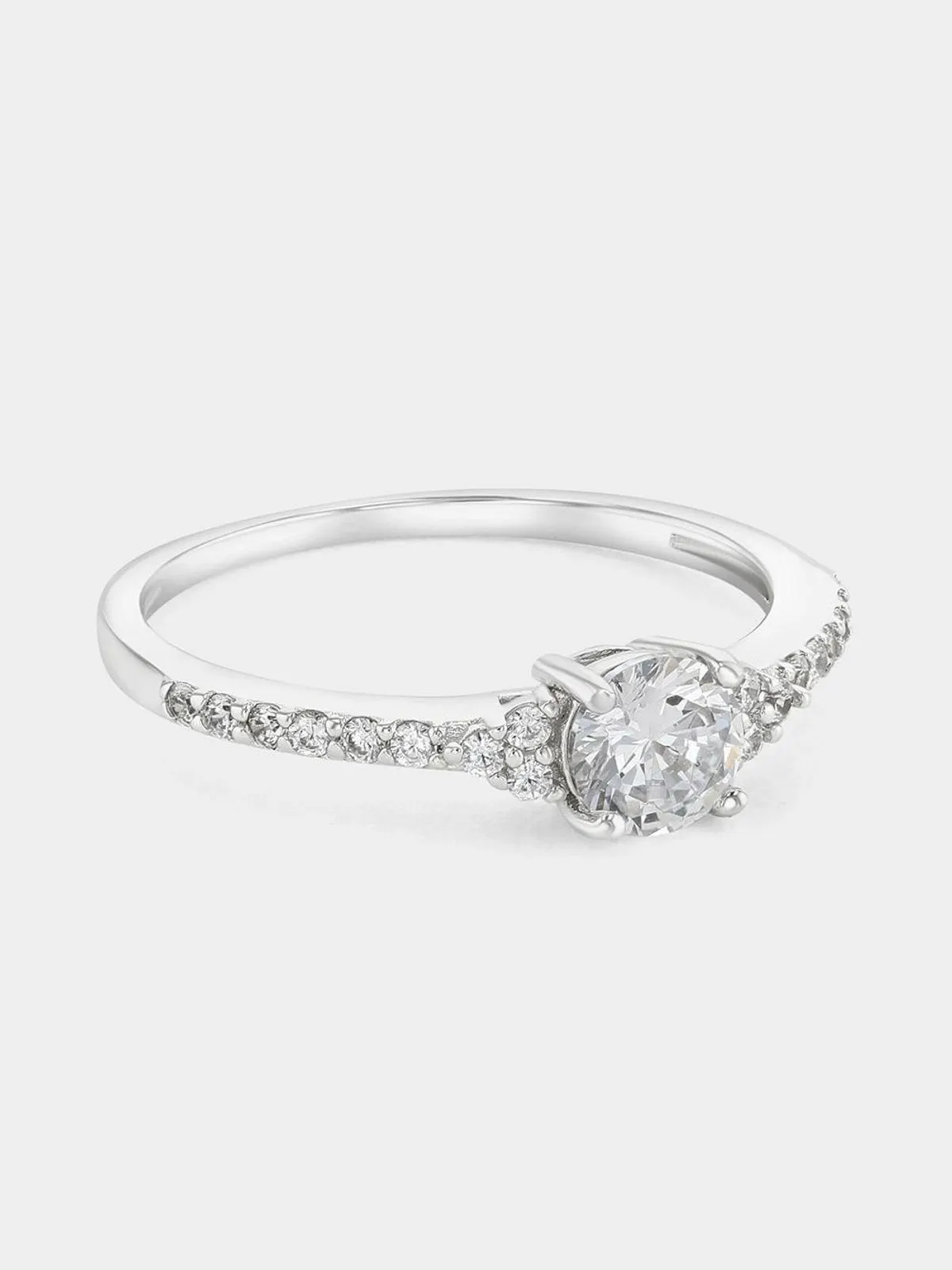 Sterling Silver Cubic Zirconia Solitaire Pavé Promise Ring
