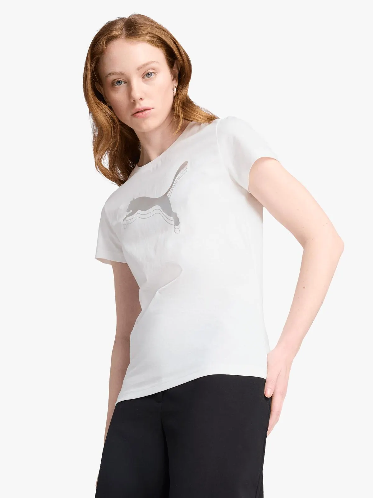 Puma Womens Essential Metallic Logo White Tee