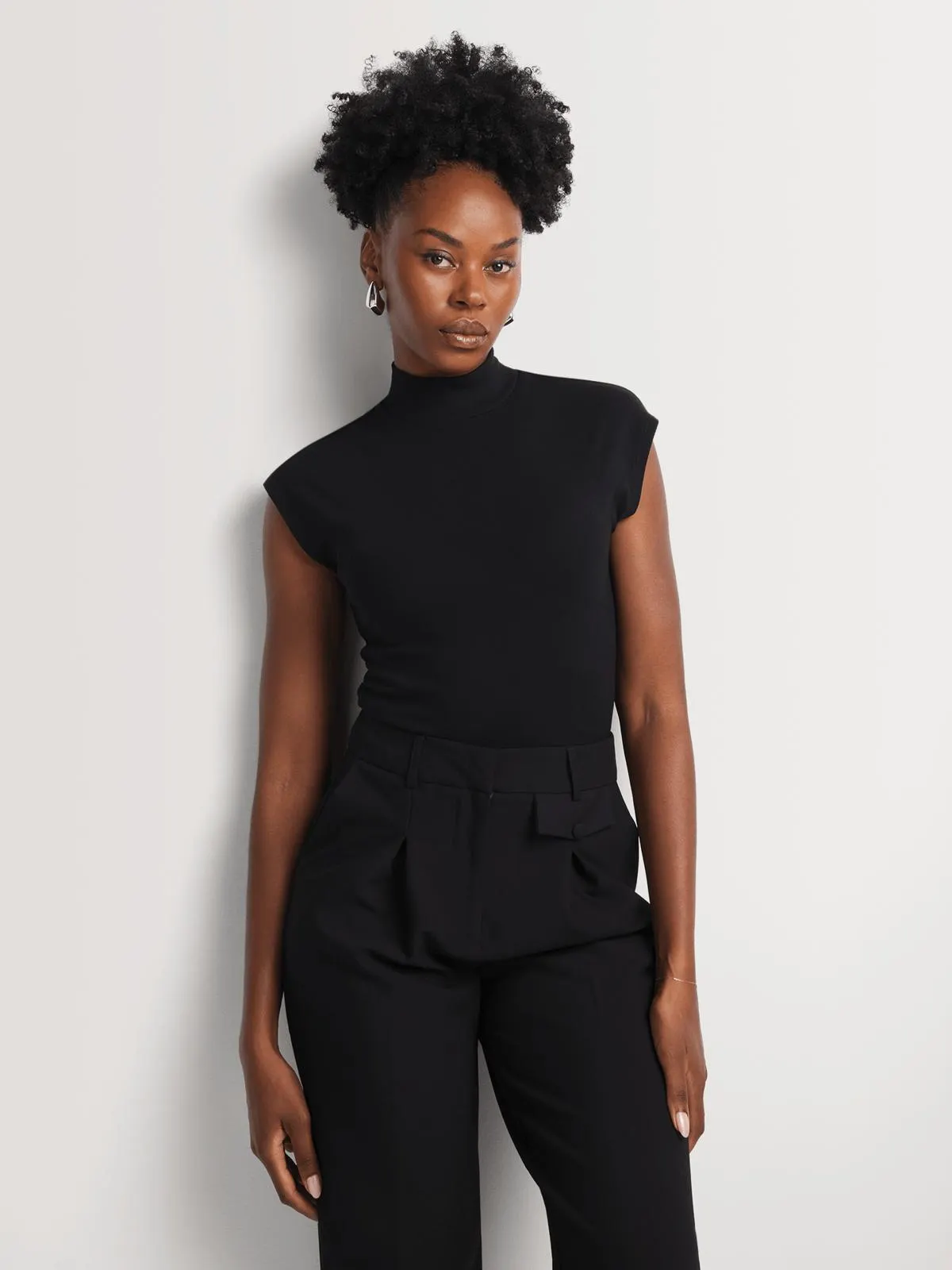 High Neck Extended Shoulder Top