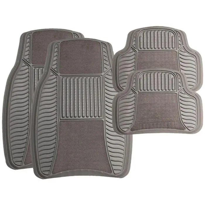 Midas-Style 4 Piece Floor Mat Set Grey Carpet / Rubber