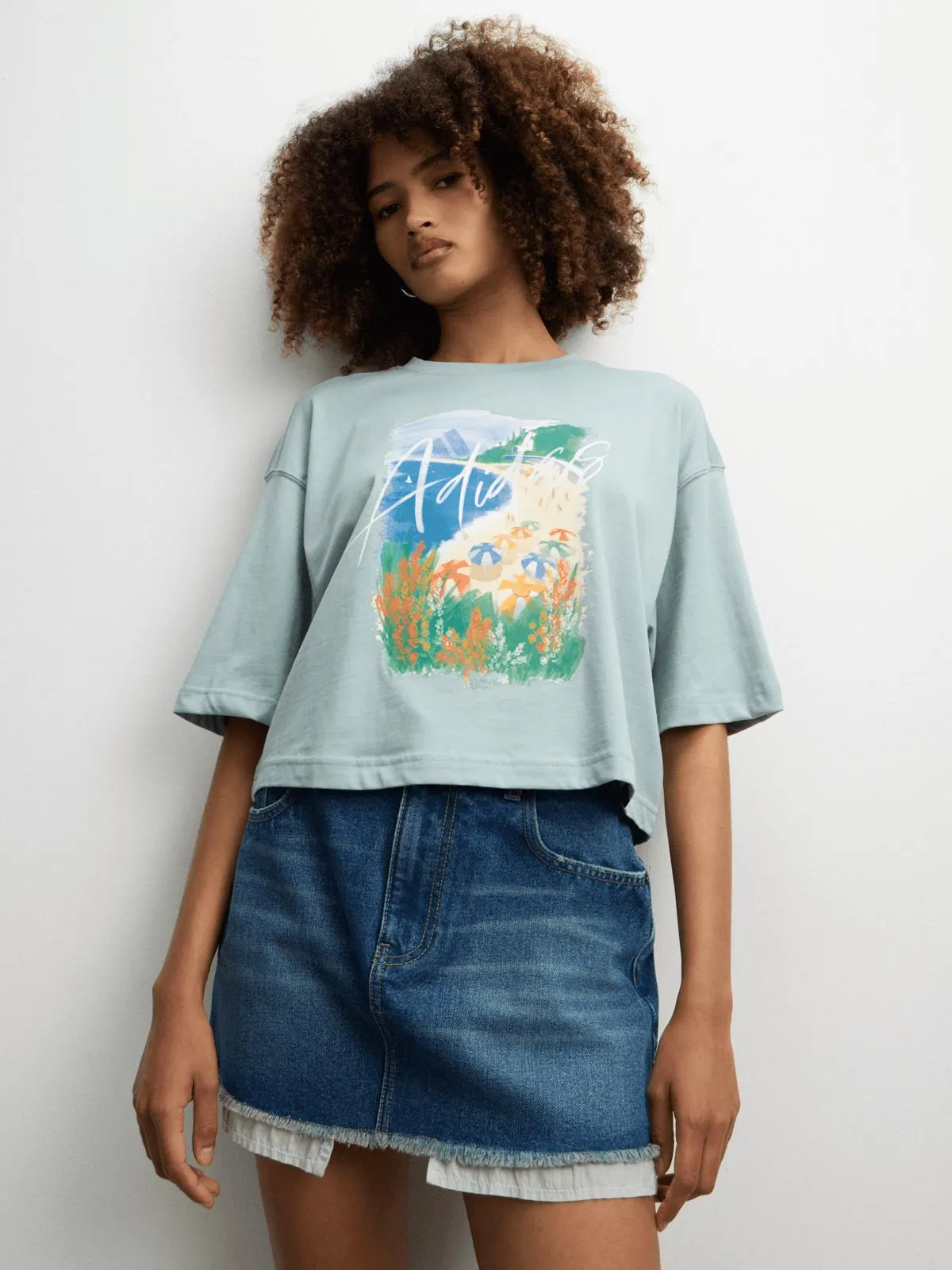 adidas Originals Women's Summer Romance Boxy Green Crop T-shirt