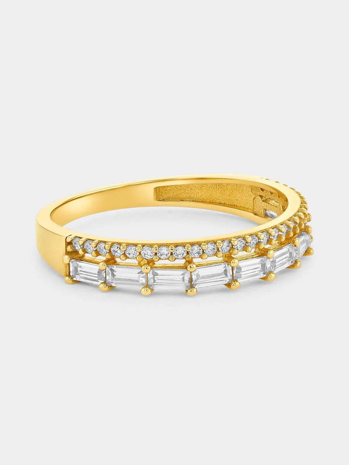 Yellow Gold Cubic Zirconia Baguette & Round Double Row