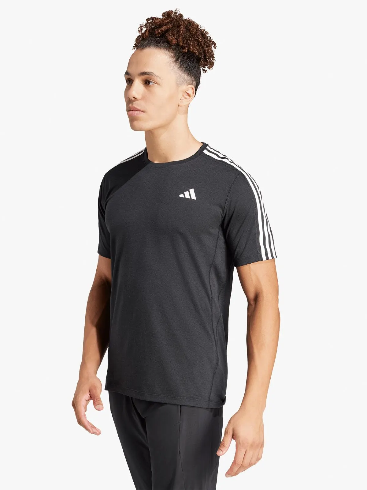 adidas Mens Own The Run 3-Stripes Black Tee