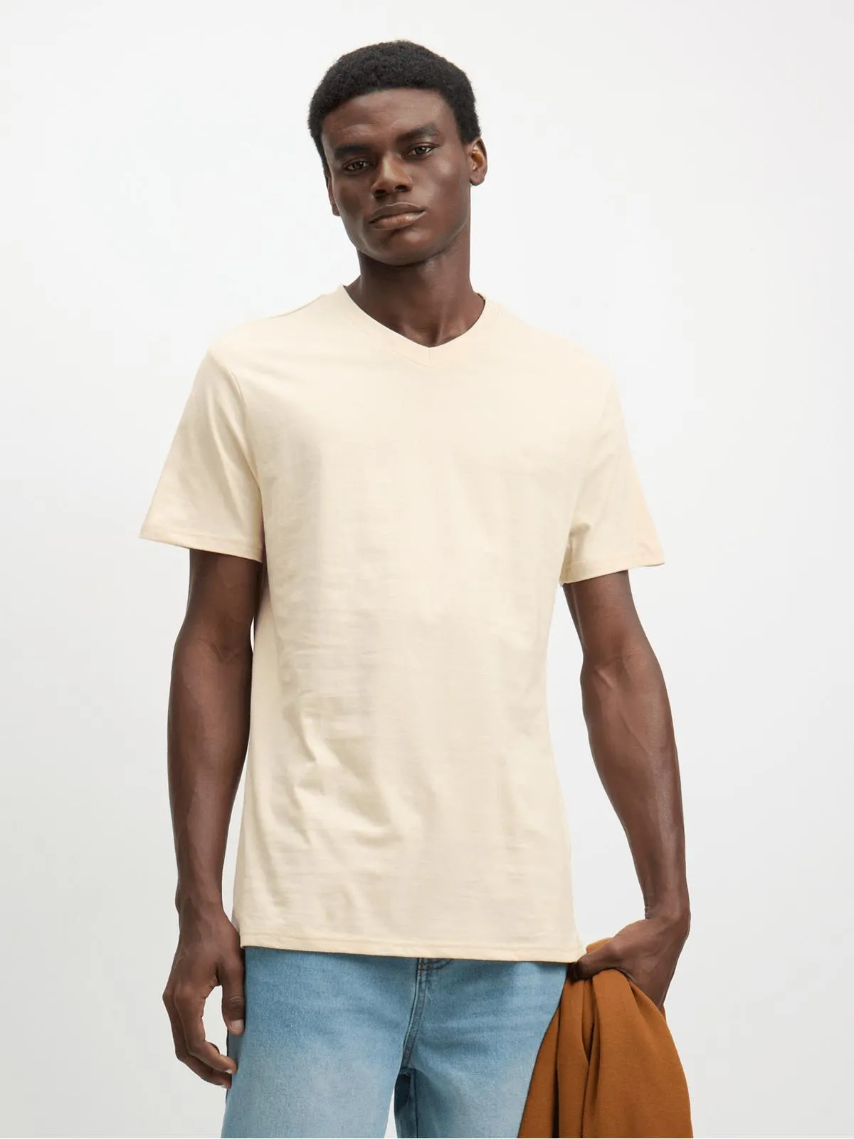 Jet Men's Ecru V-neck T-shirt