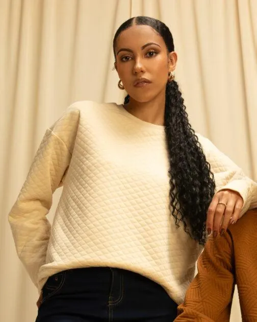 Ladies Quilted Crop Crewneck