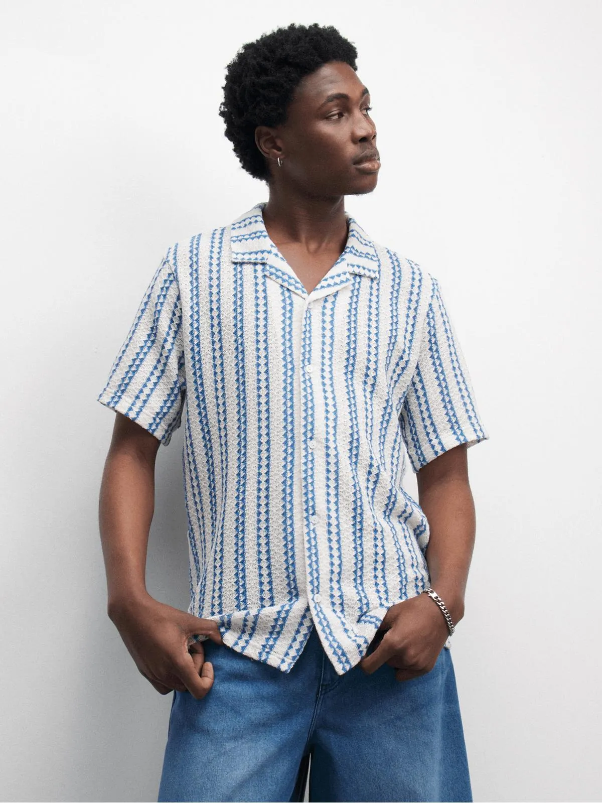 The FIX Men's Milk Blue Crochet Stripe Shirt