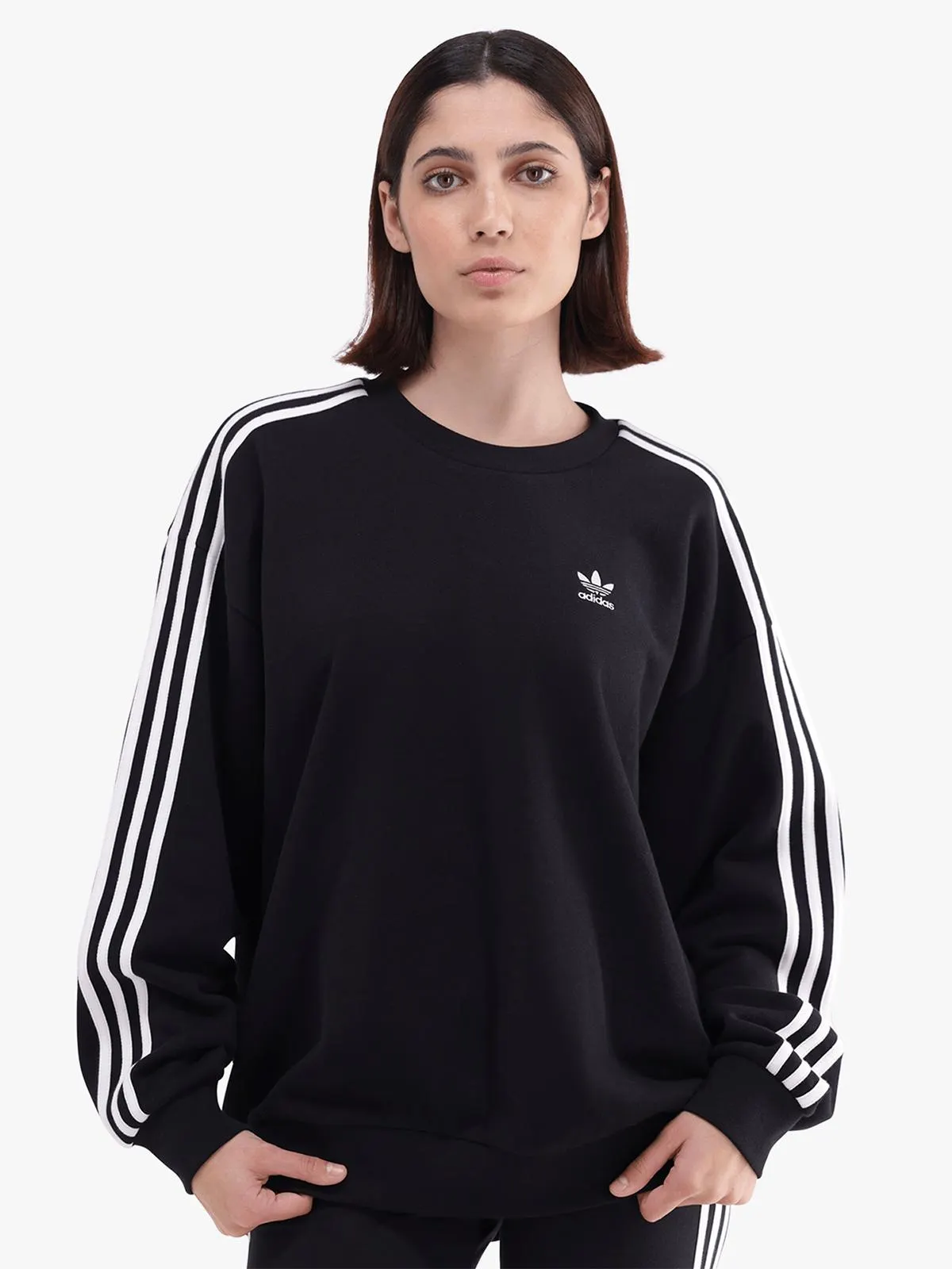 adidas Originals Women's 3-Stripes Black Oversized Sweat Top